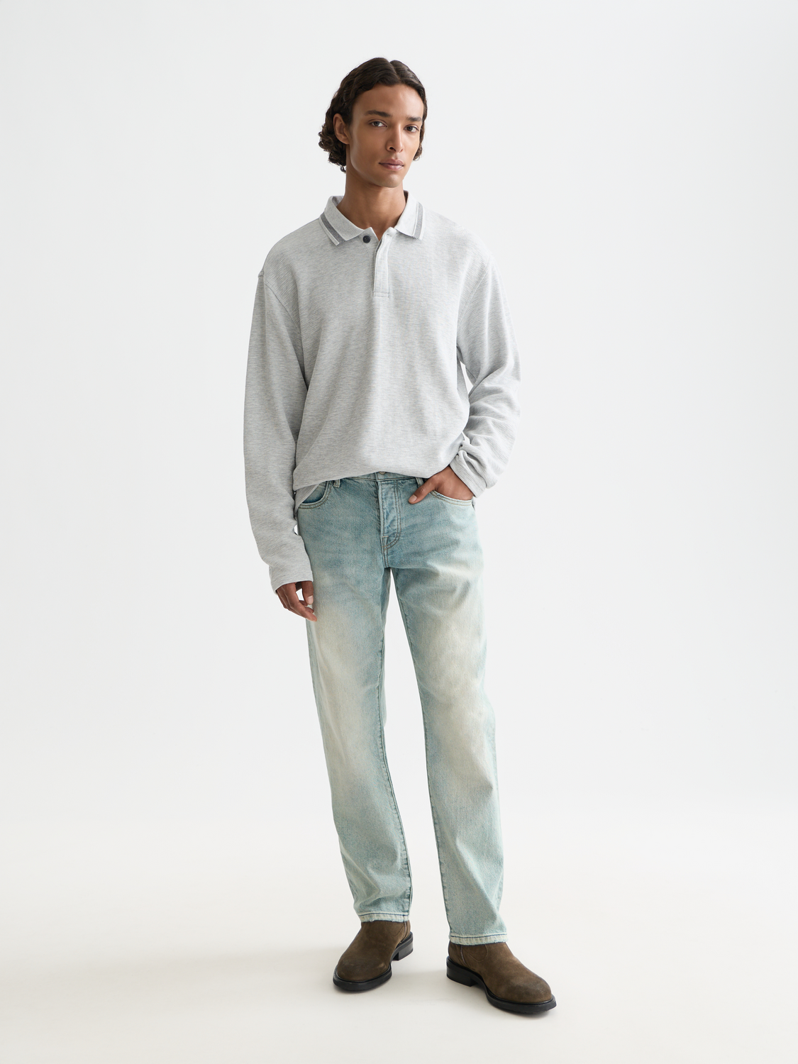 Long-sleeved polo - Grey Melange