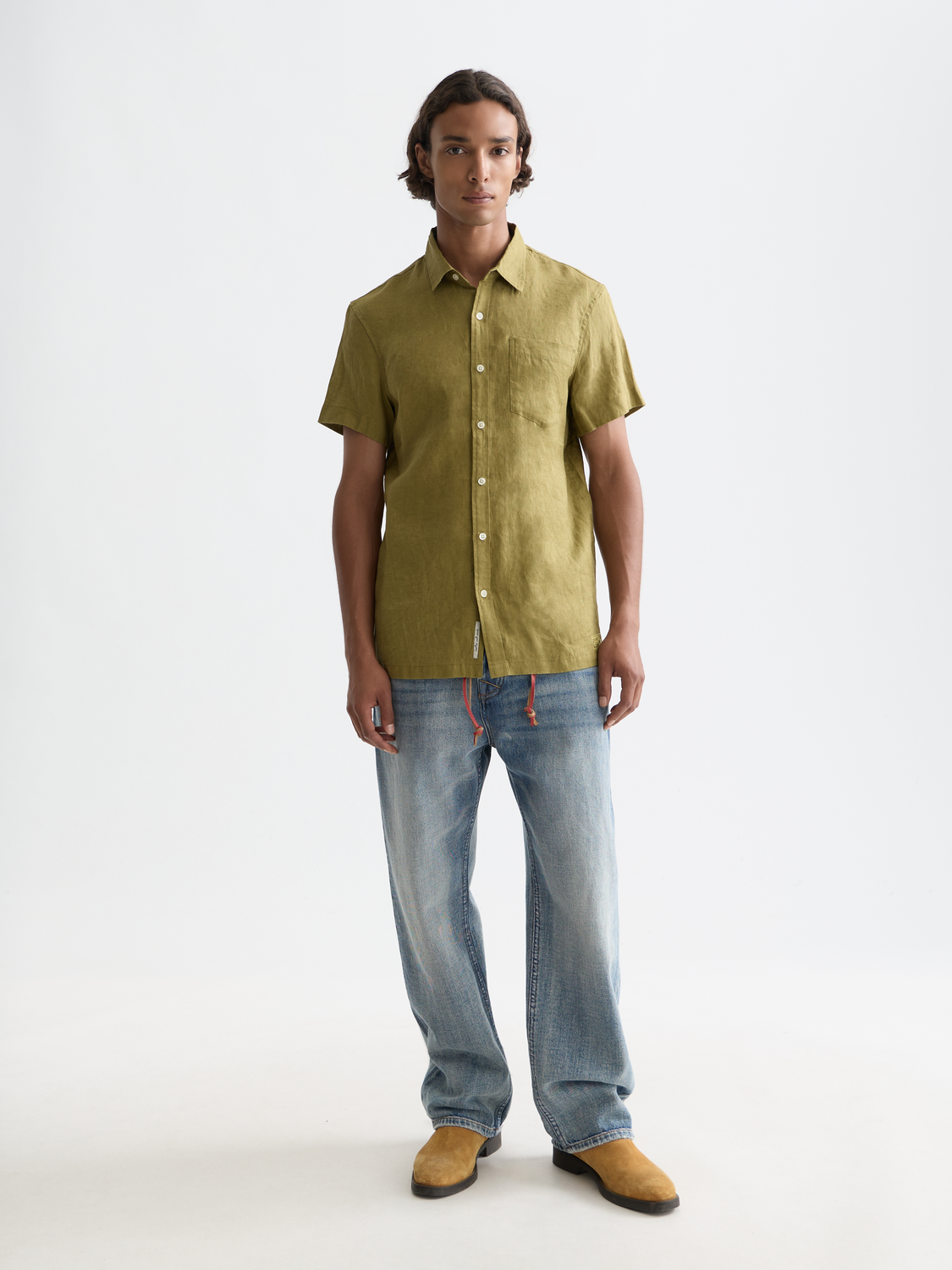 Scotch & Soda - Short-sleeved linen shirt - Green Moss
