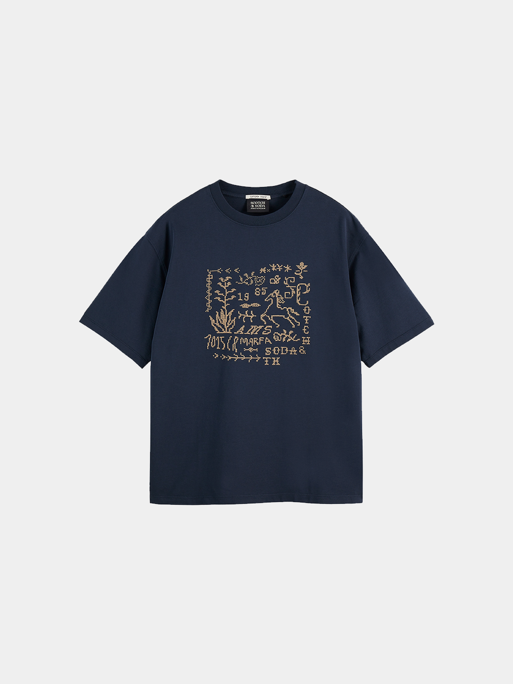Cross-stitched artwork t-shirt - Carbon