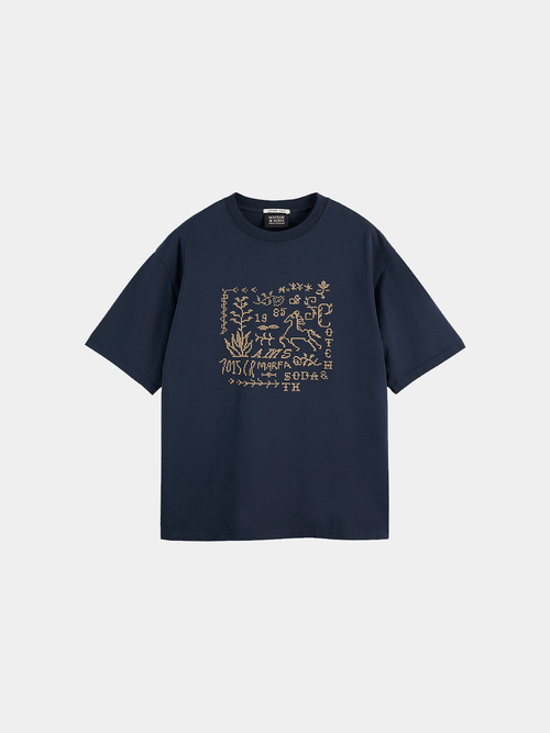 Cross-stitched artwork t-shirt - Carbon