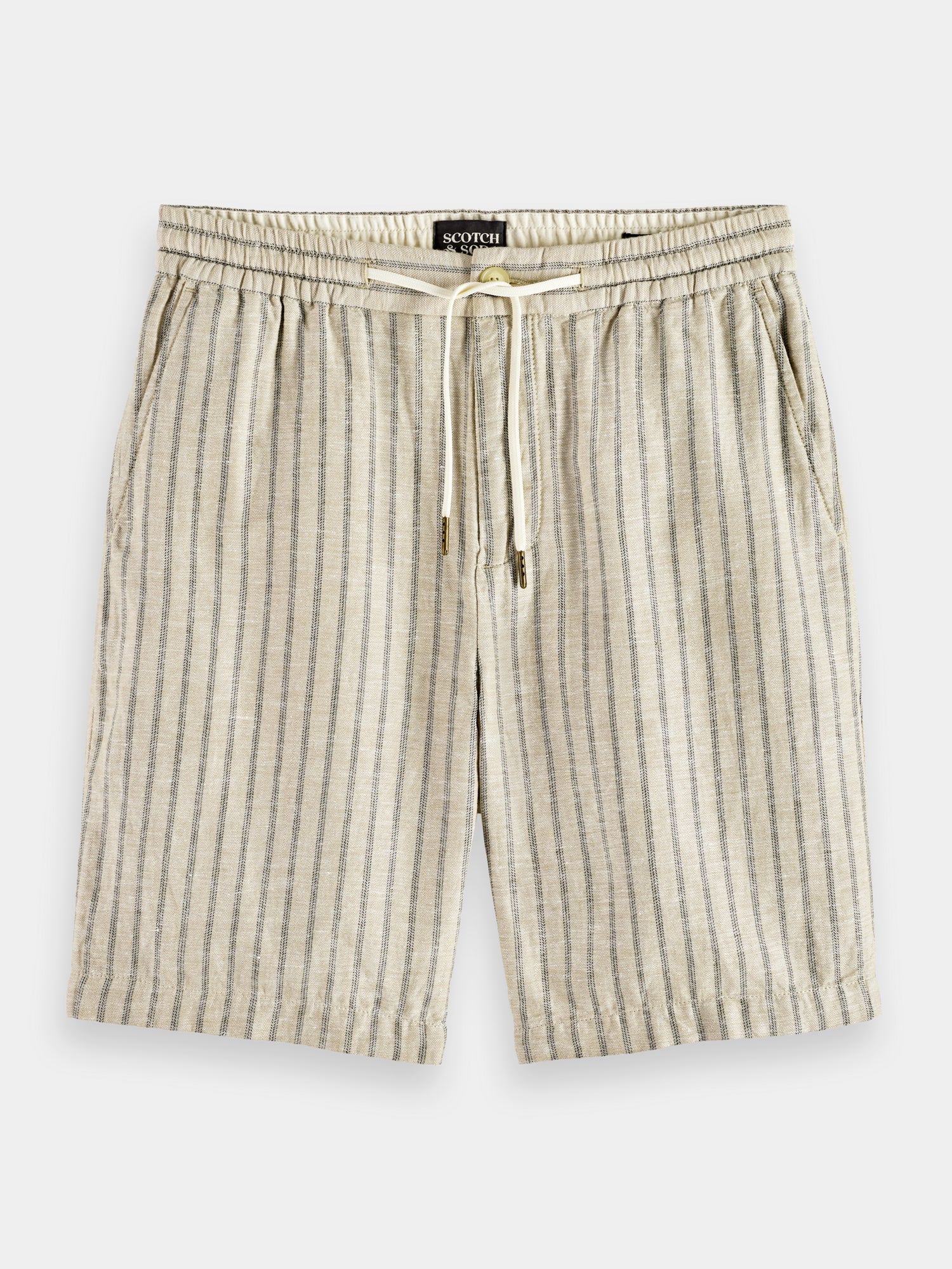 Fave printed cotton-linen Bermuda shorts - Sand Black Stripe