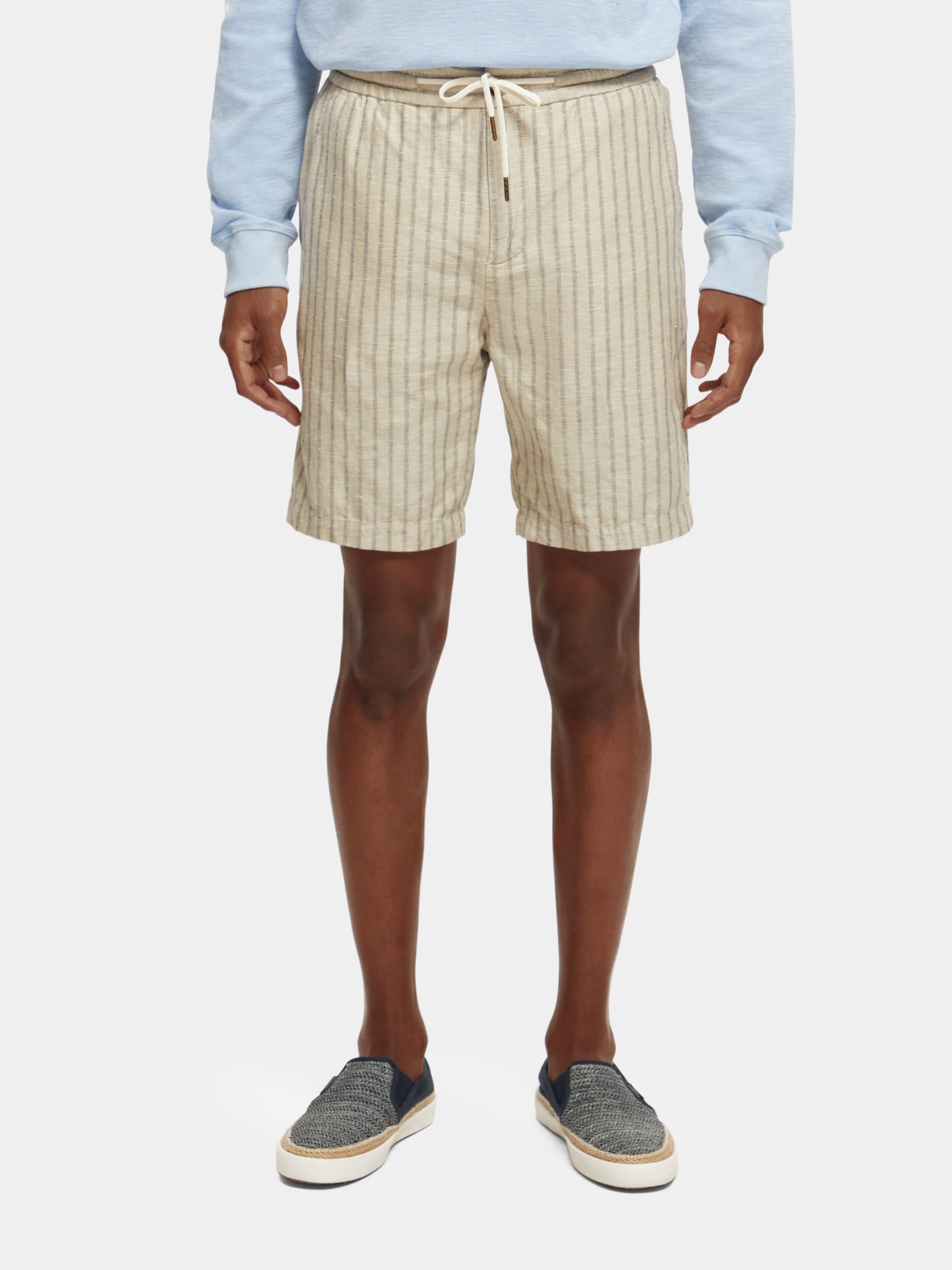 Fave printed cotton-linen Bermuda shorts - Sand Black Stripe