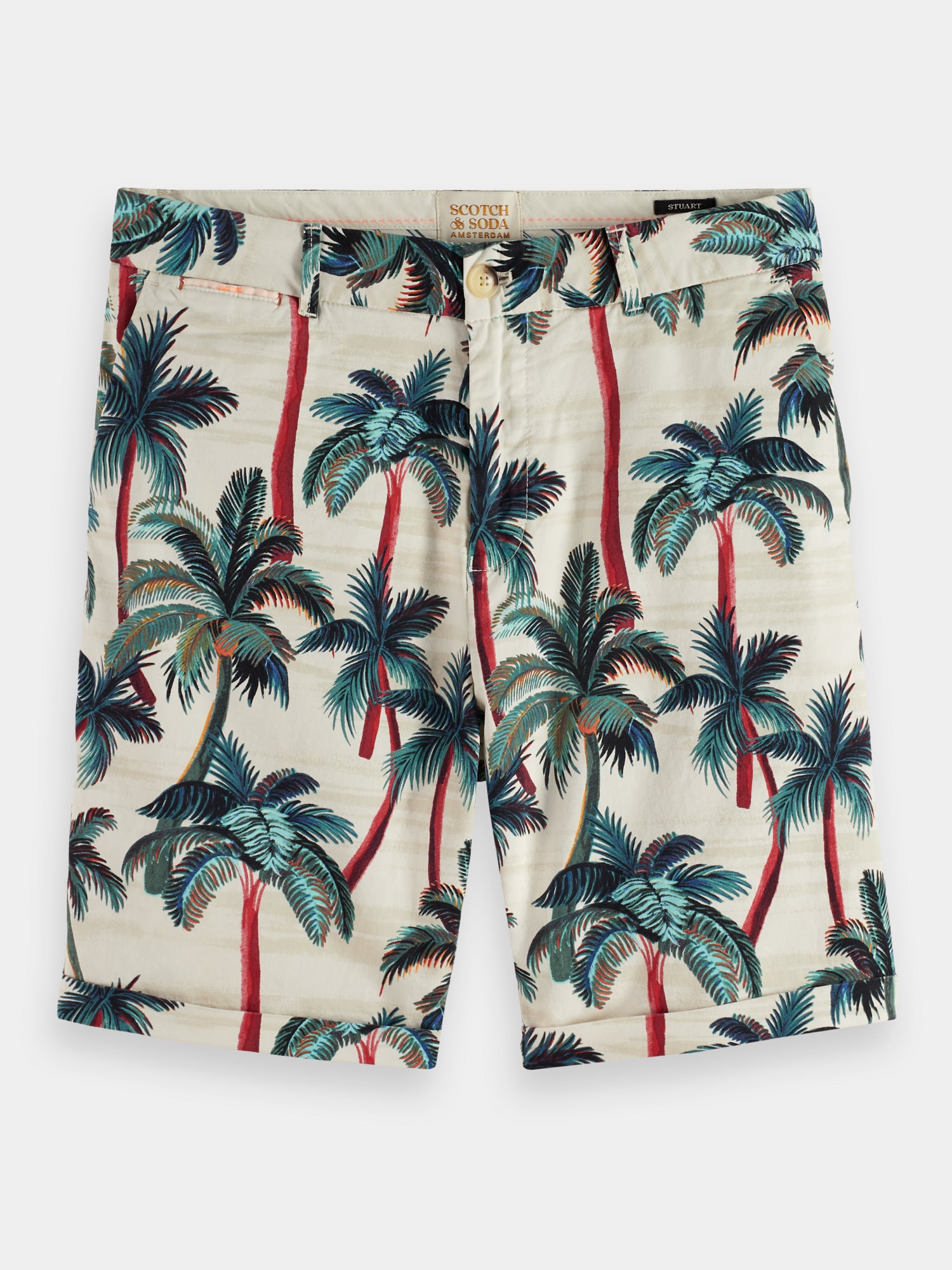 Stuart garment-dyed pima cotton shorts - Offwhite Palmtrees Aop