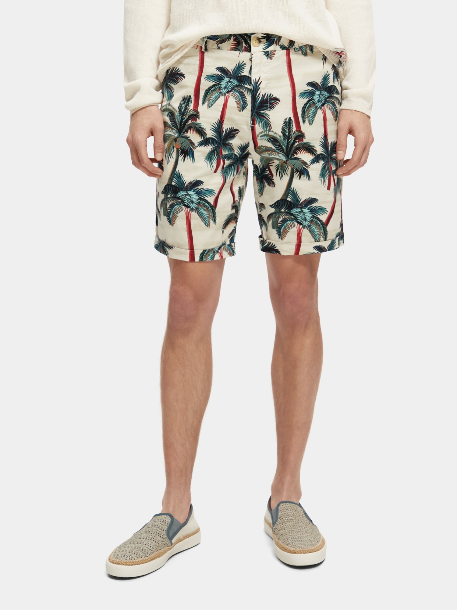 Stuart garment-dyed pima cotton shorts - Offwhite Palmtrees Aop