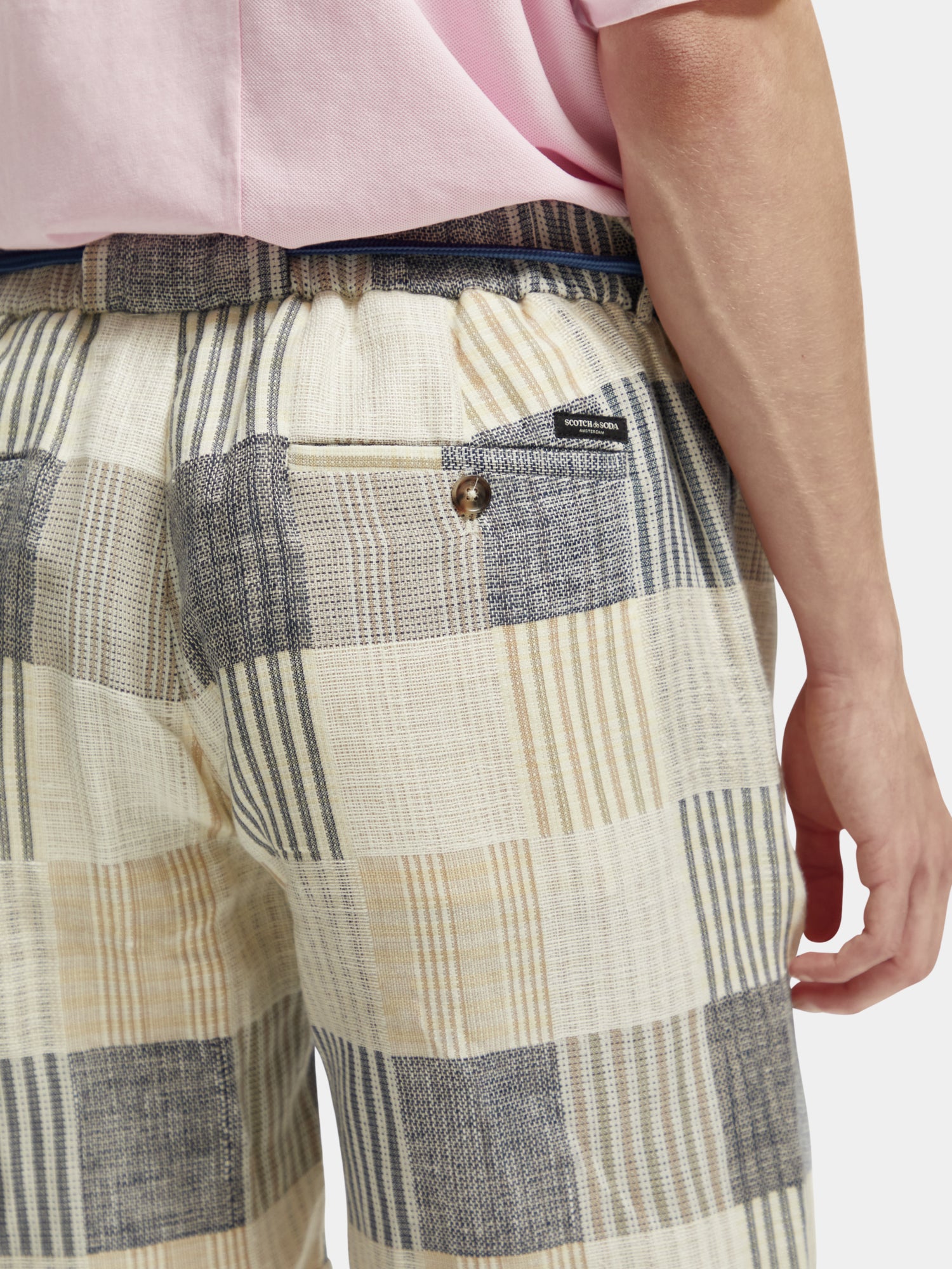 Twilt linen blend jacquard check pleated shorts - Blue Check