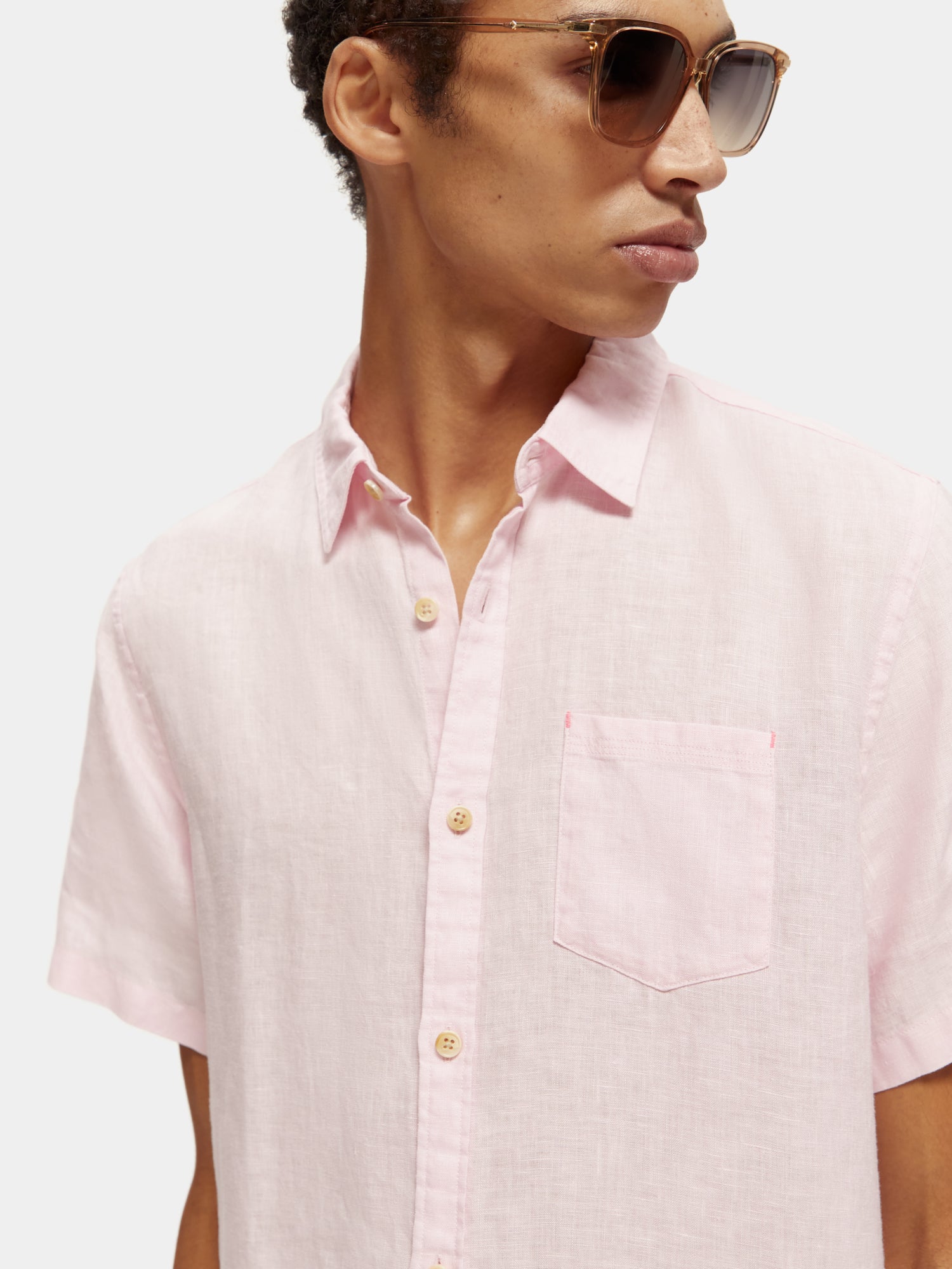 Short sleeve linen shirt - Rose