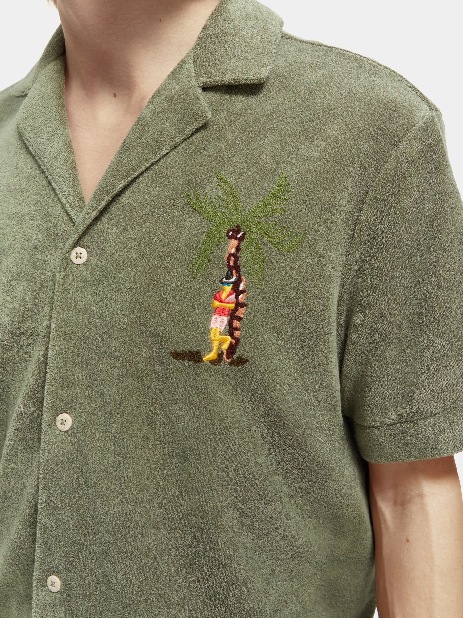 Toweling shirt with embroidery at chest - Army