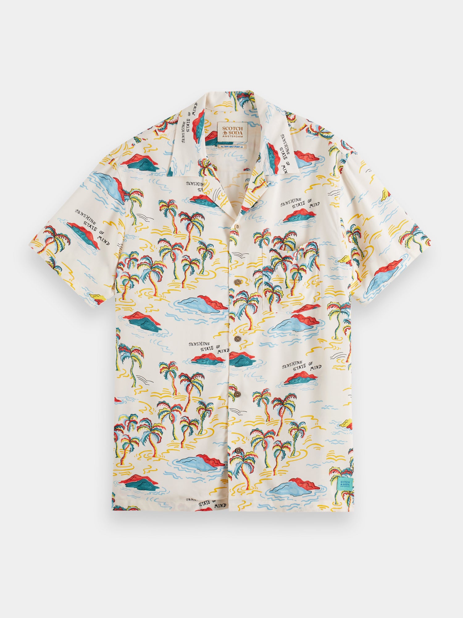 Short sleeve printed camp shirt - White Palmtree Island Aop