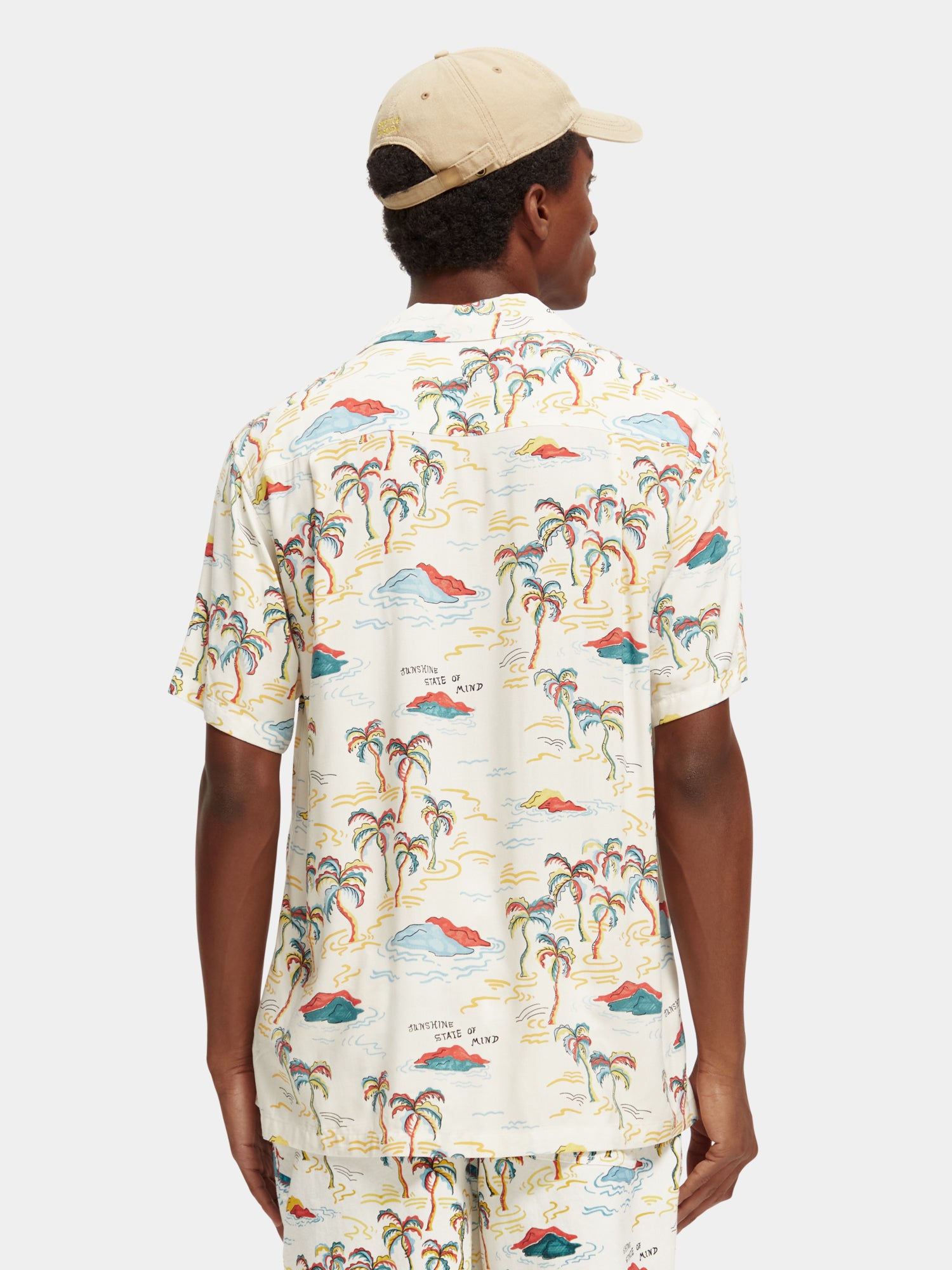 Short sleeve printed camp shirt - White Palmtree Island Aop