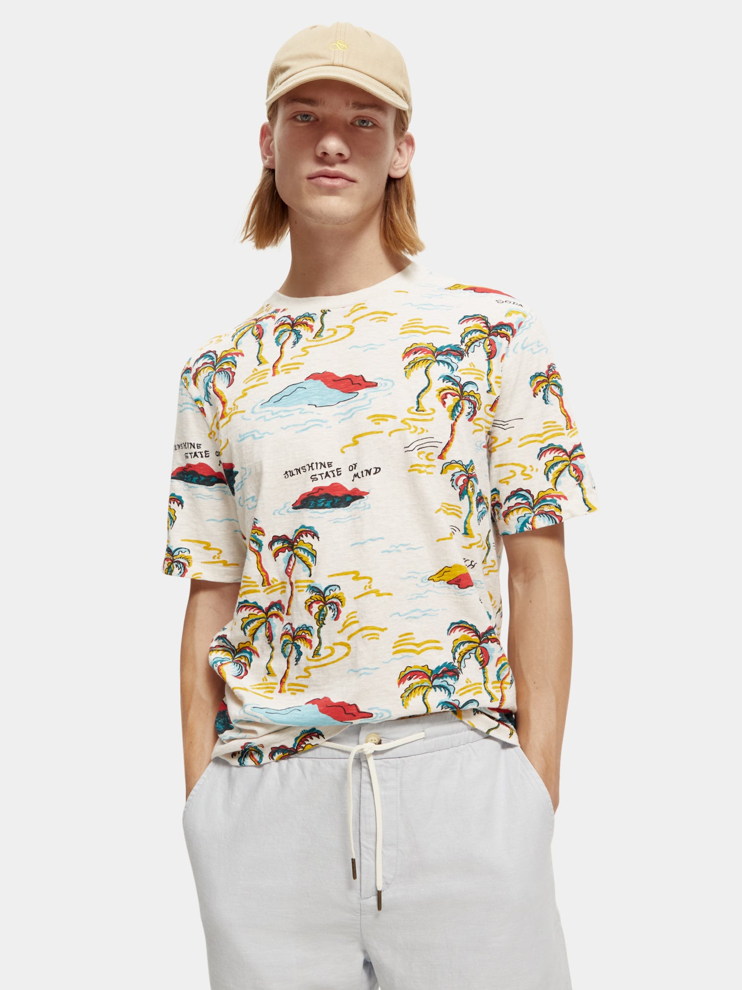 Palm-printed crewneck t-shirt - White Palmtree Island Aop