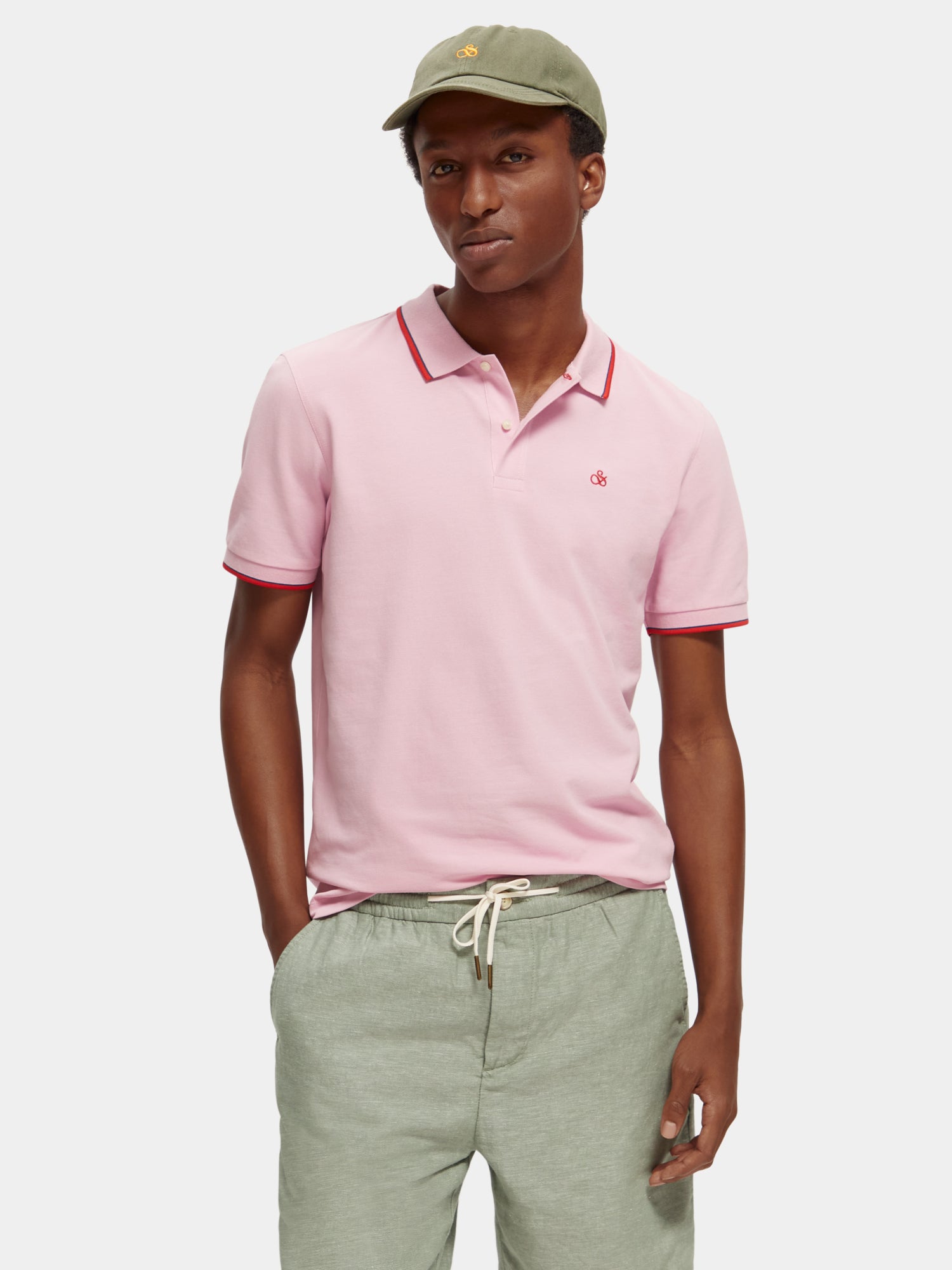 Classic polo shirt with tipping - Stone Pink