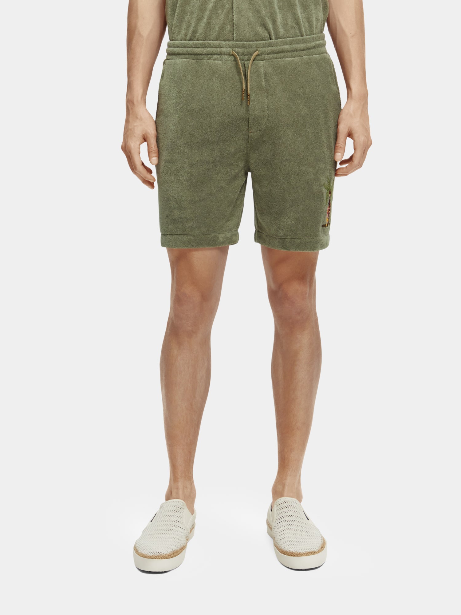 Toweling Bermuda shorts with embroidery - Army