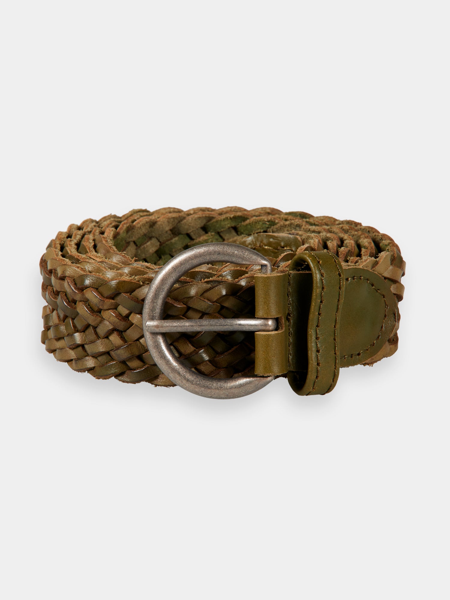 Braided leather belt - Khaki