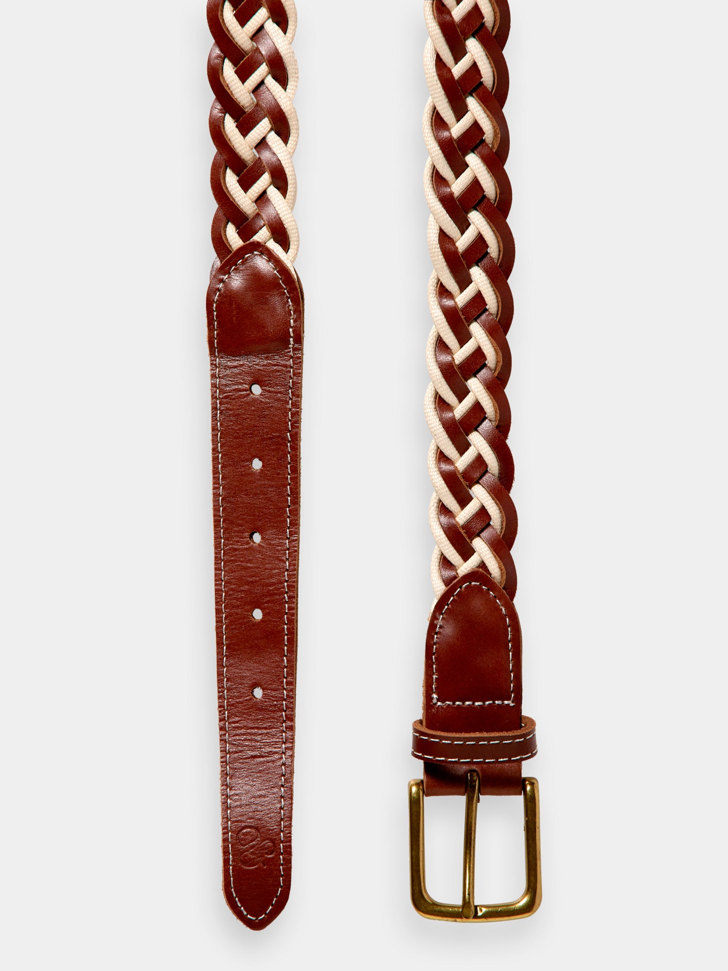 Braided leather & cord belt - Cognac
