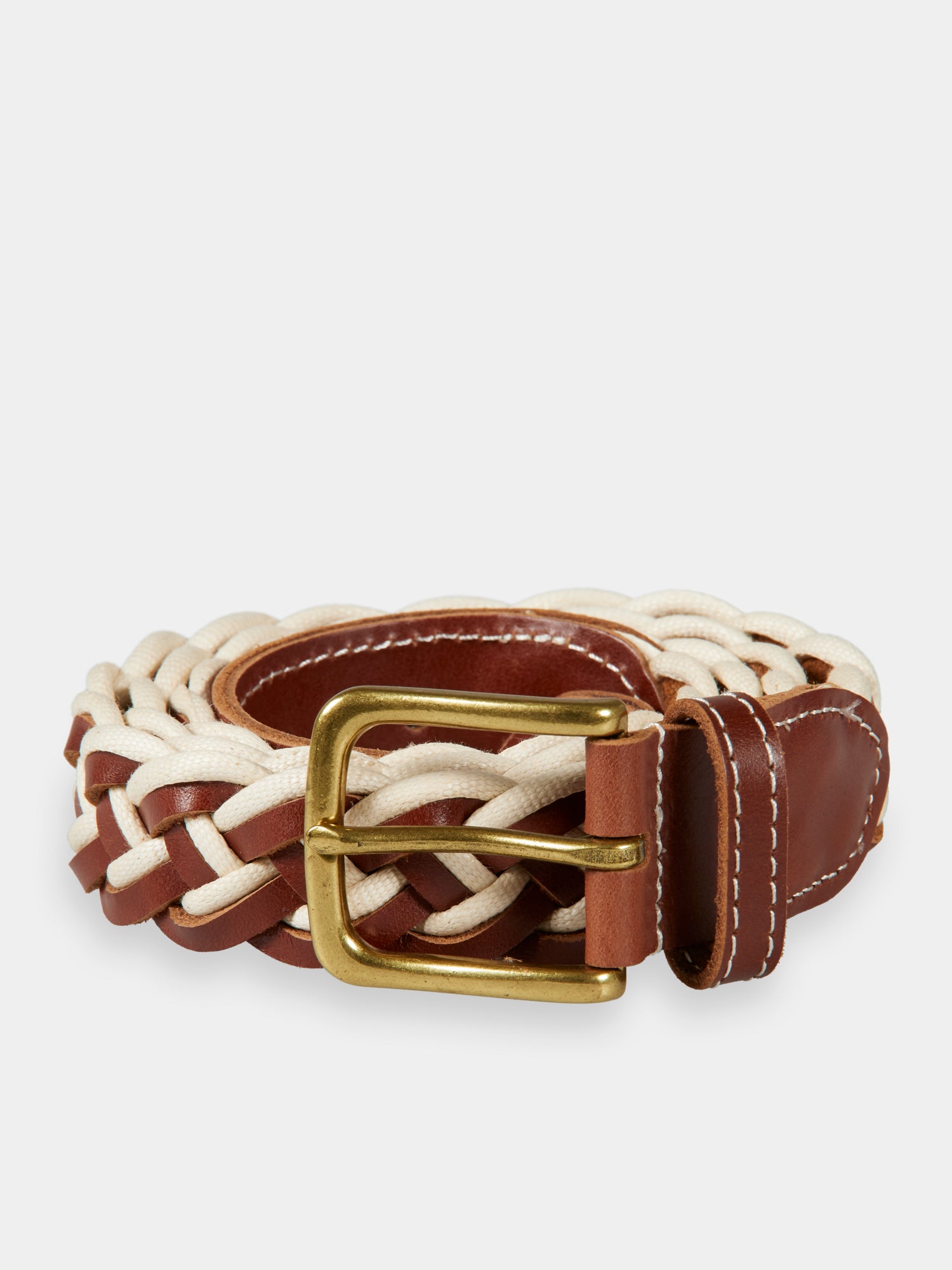 Braided leather & cord belt - Cognac