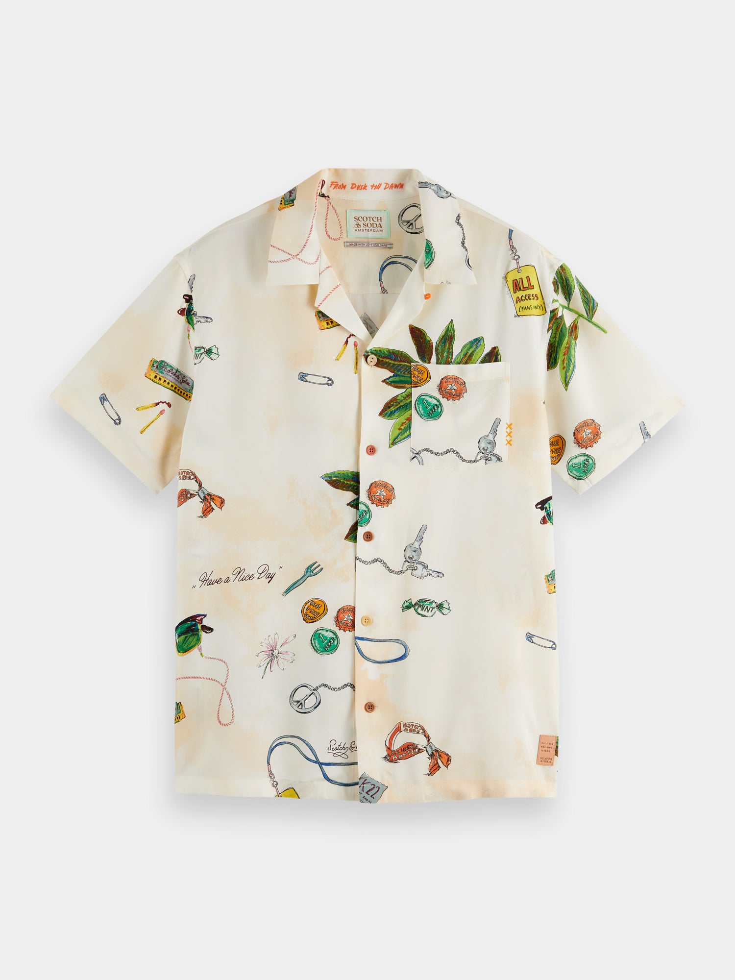Allover print short sleeved camp shirt - Festival Trinkets