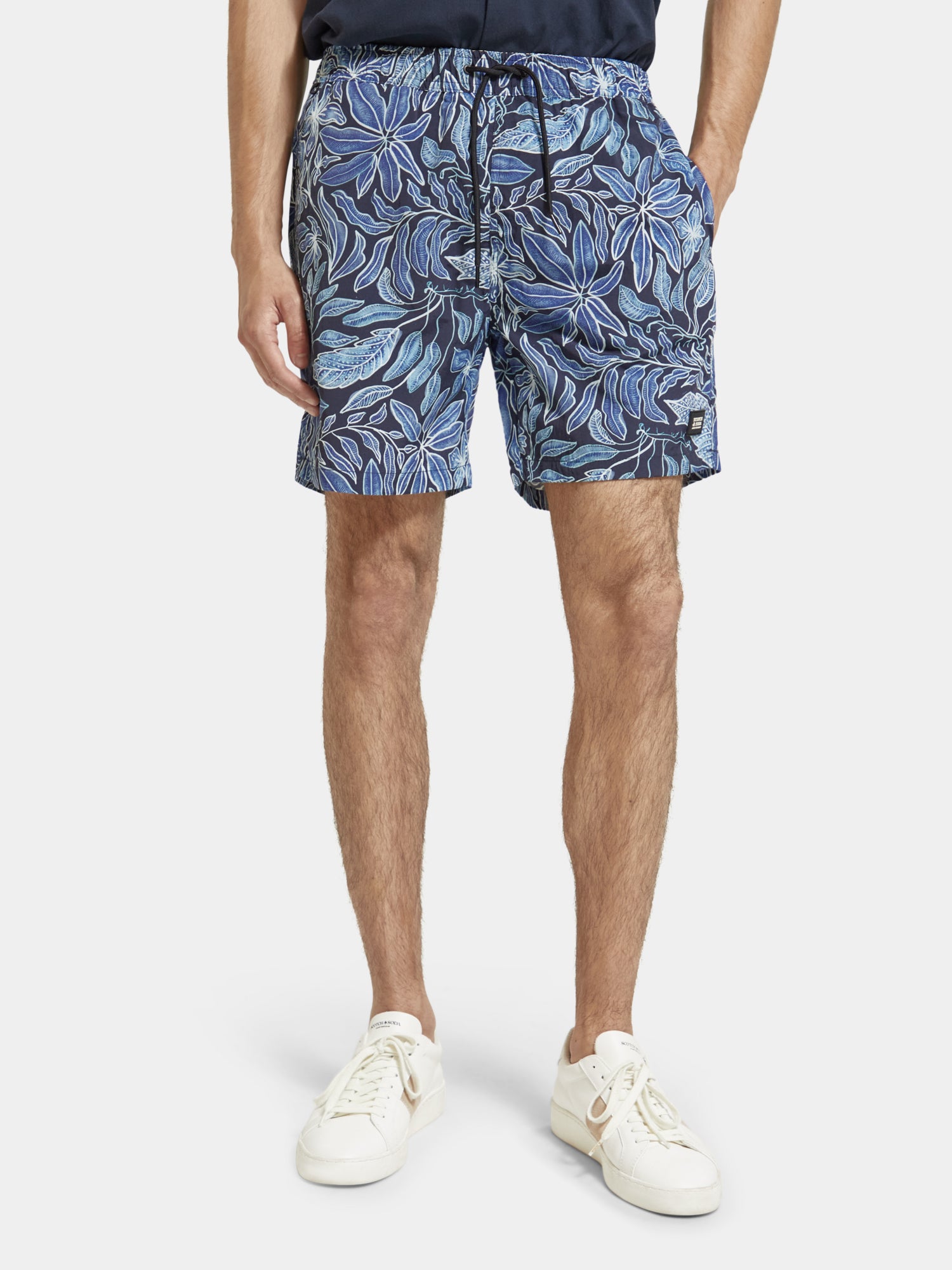 Mid-length printed swimshorts - Nocturnal Floral Blue