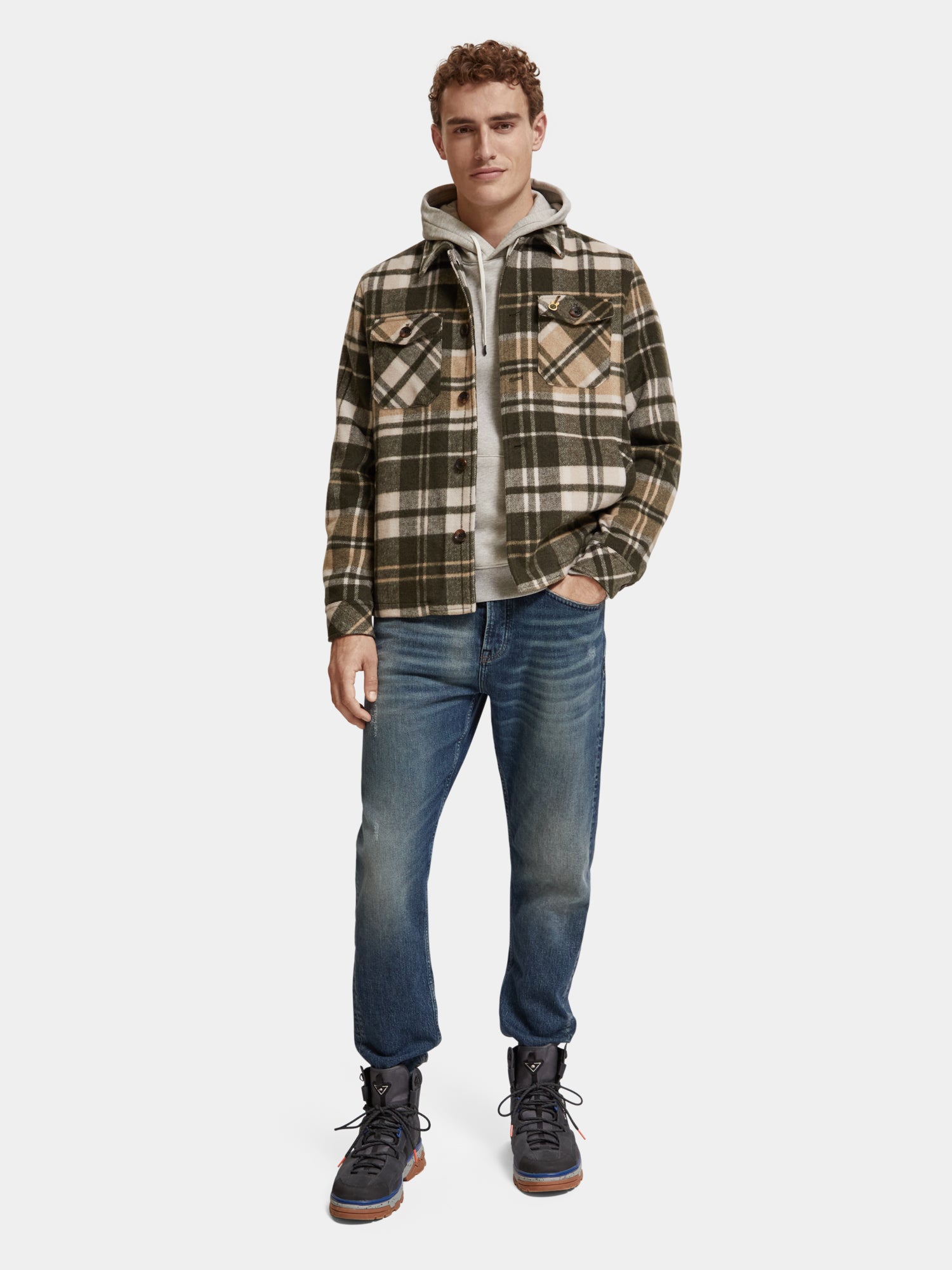 Brushed wool-blend checked overshirt - Green Check