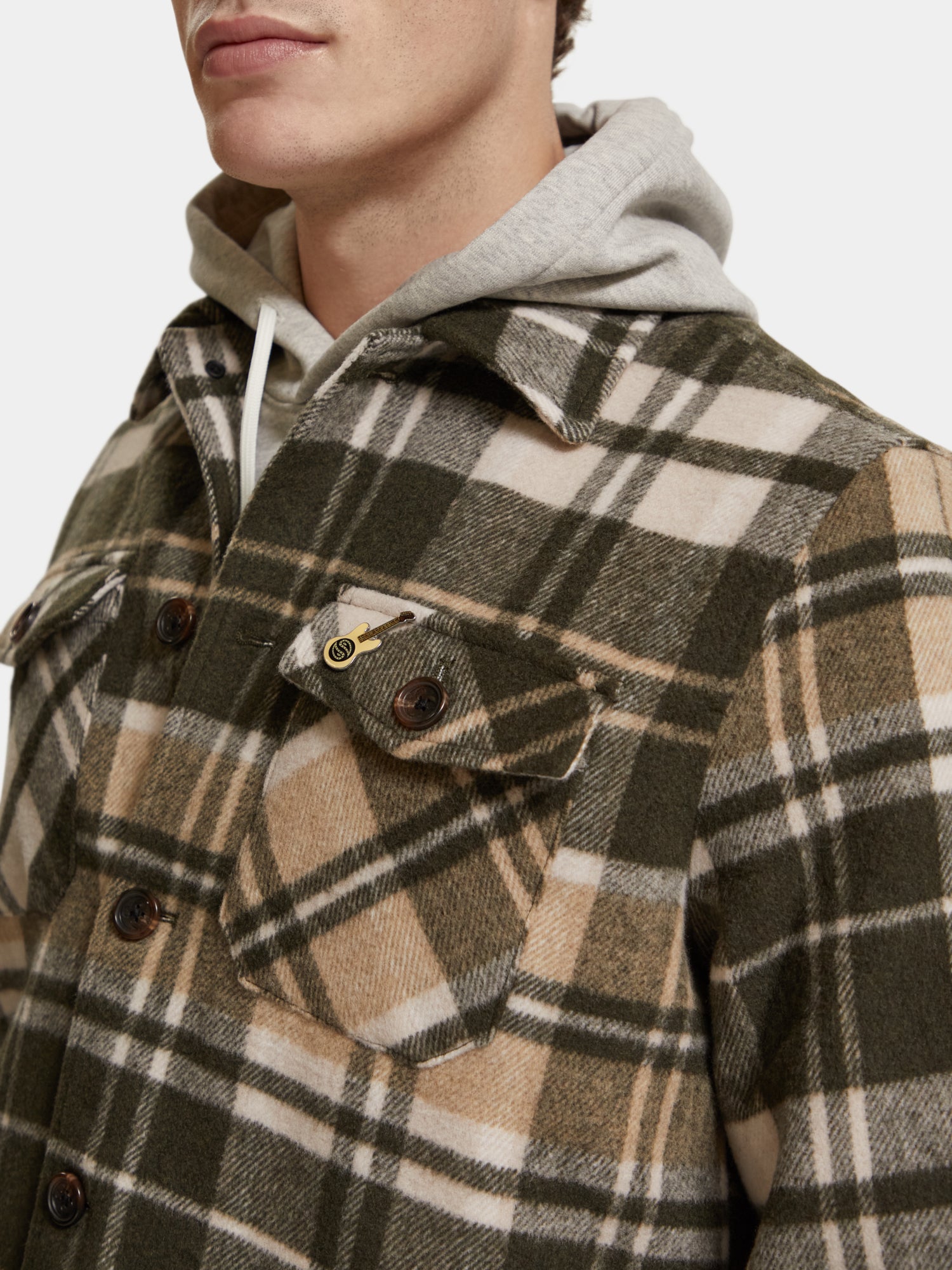 Brushed wool-blend checked overshirt - Green Check