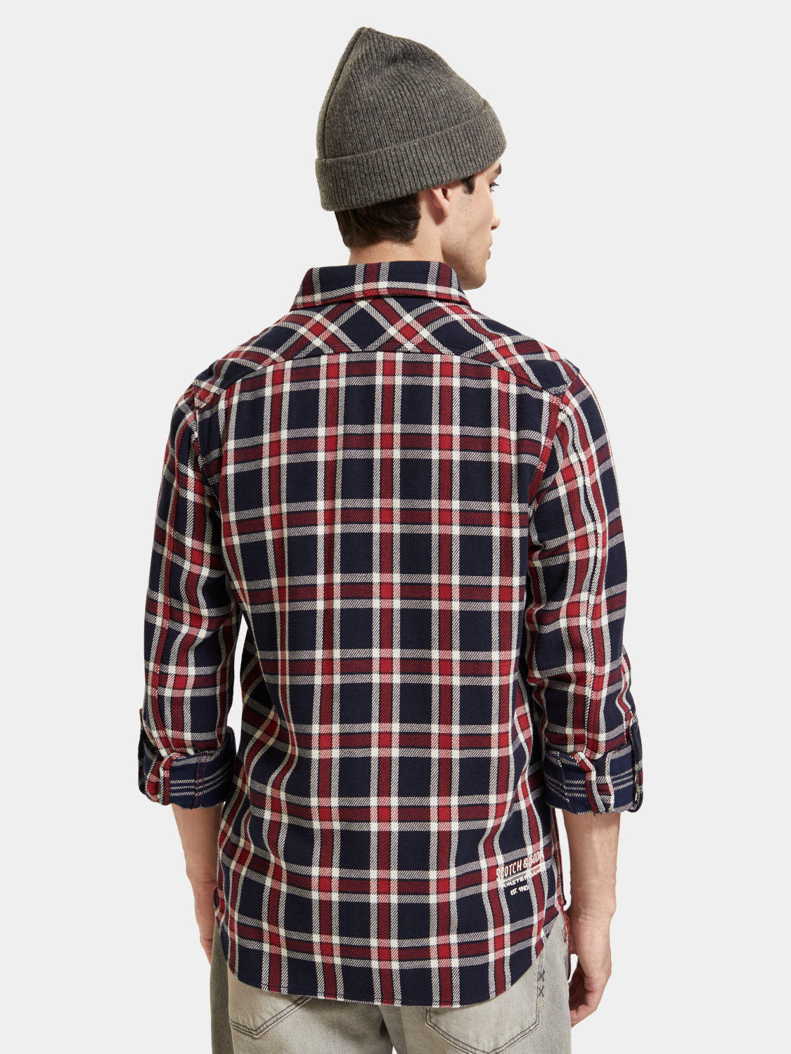 Double-faced twill check shirt - Red Blue Check