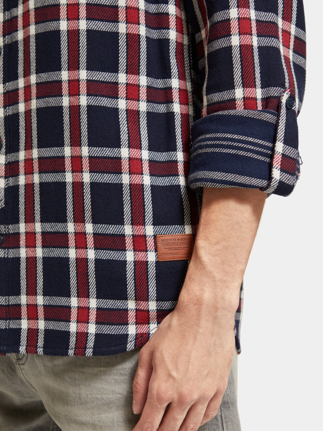 Double-faced twill check shirt - Red Blue Check