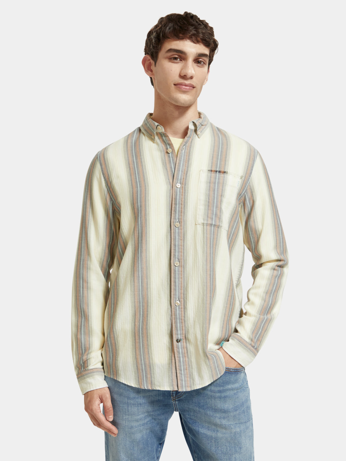 Lightweight herringbone shirt - Camel Stripe