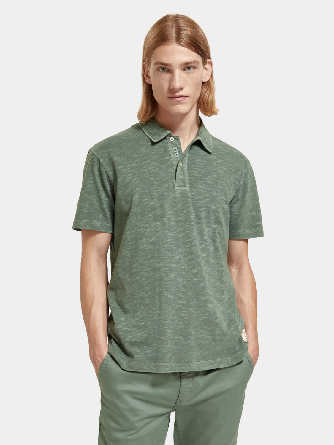 Garment-dyed jersey polo shirt - Seaweed