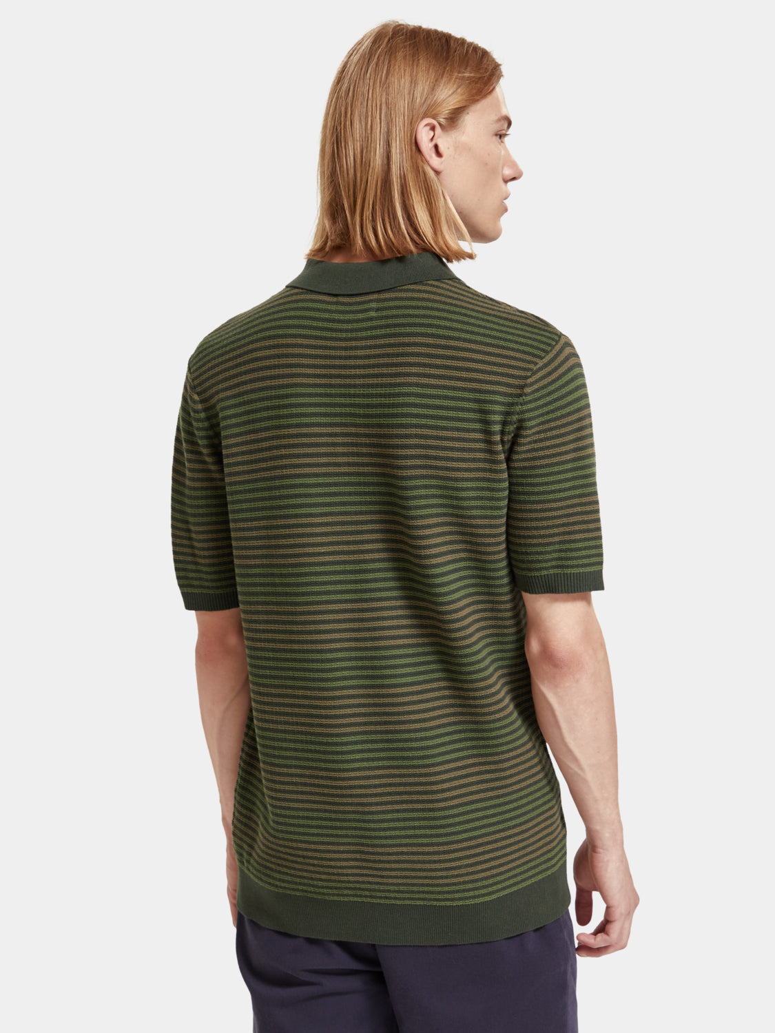 Knitted striped polo shirt - Military Stripe