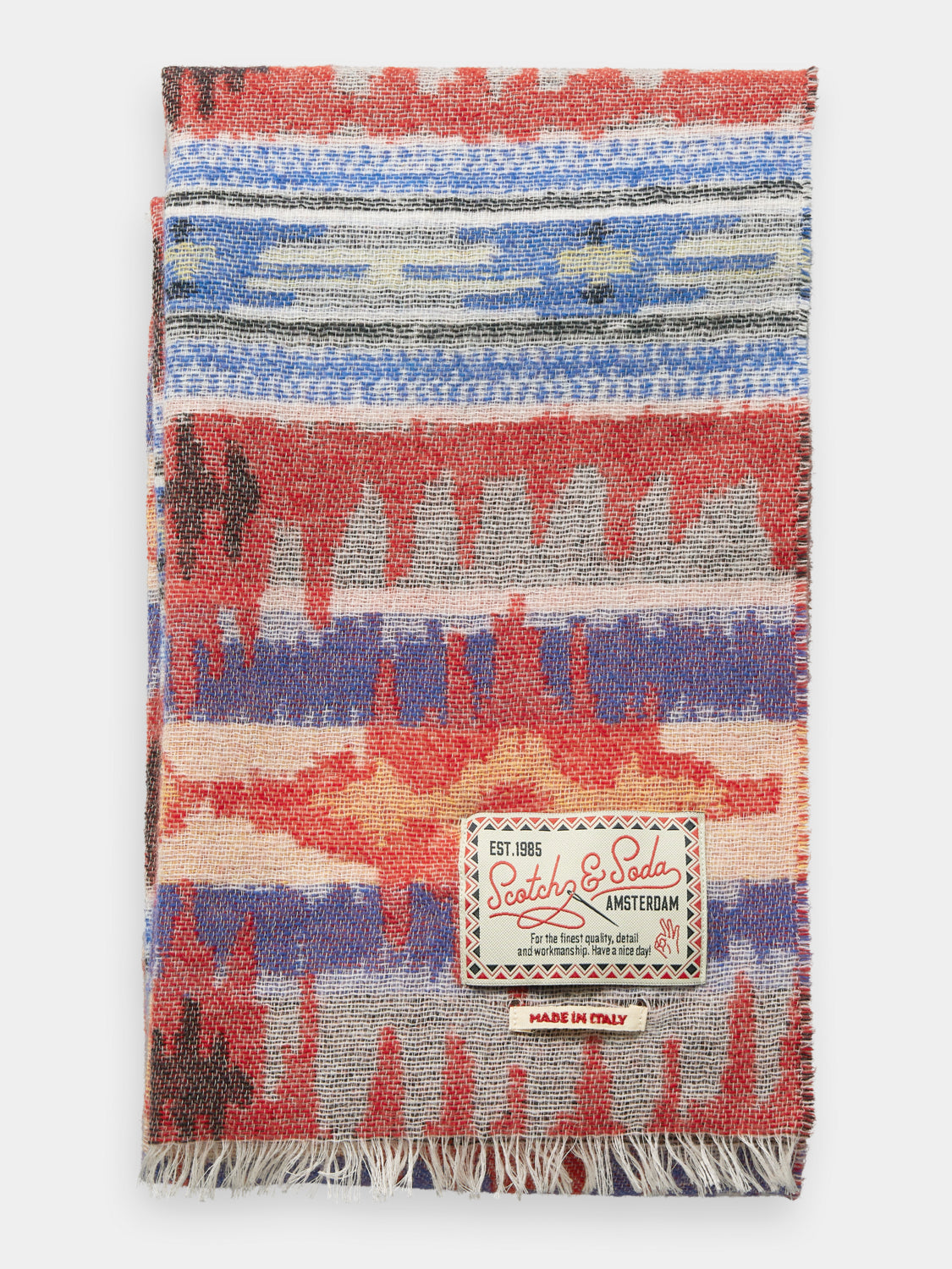 Jacquard wool blend scarf - Soundwave Offwhite