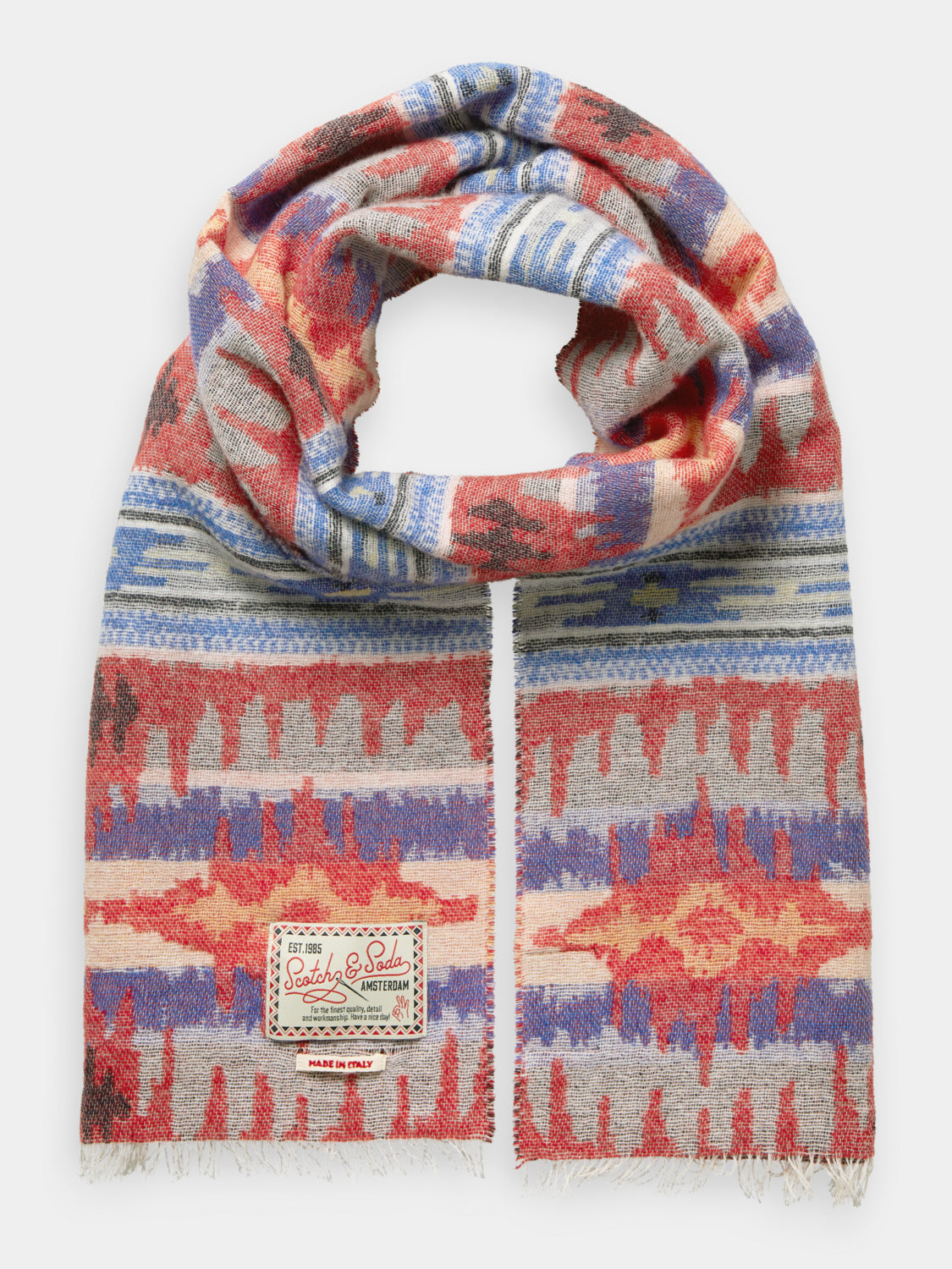 Jacquard wool blend scarf - Soundwave Offwhite