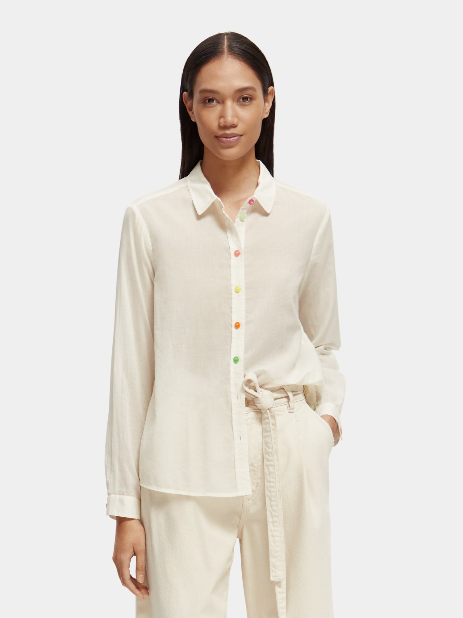 Regular-fit shirt with rainbow buttons - Vanilla White