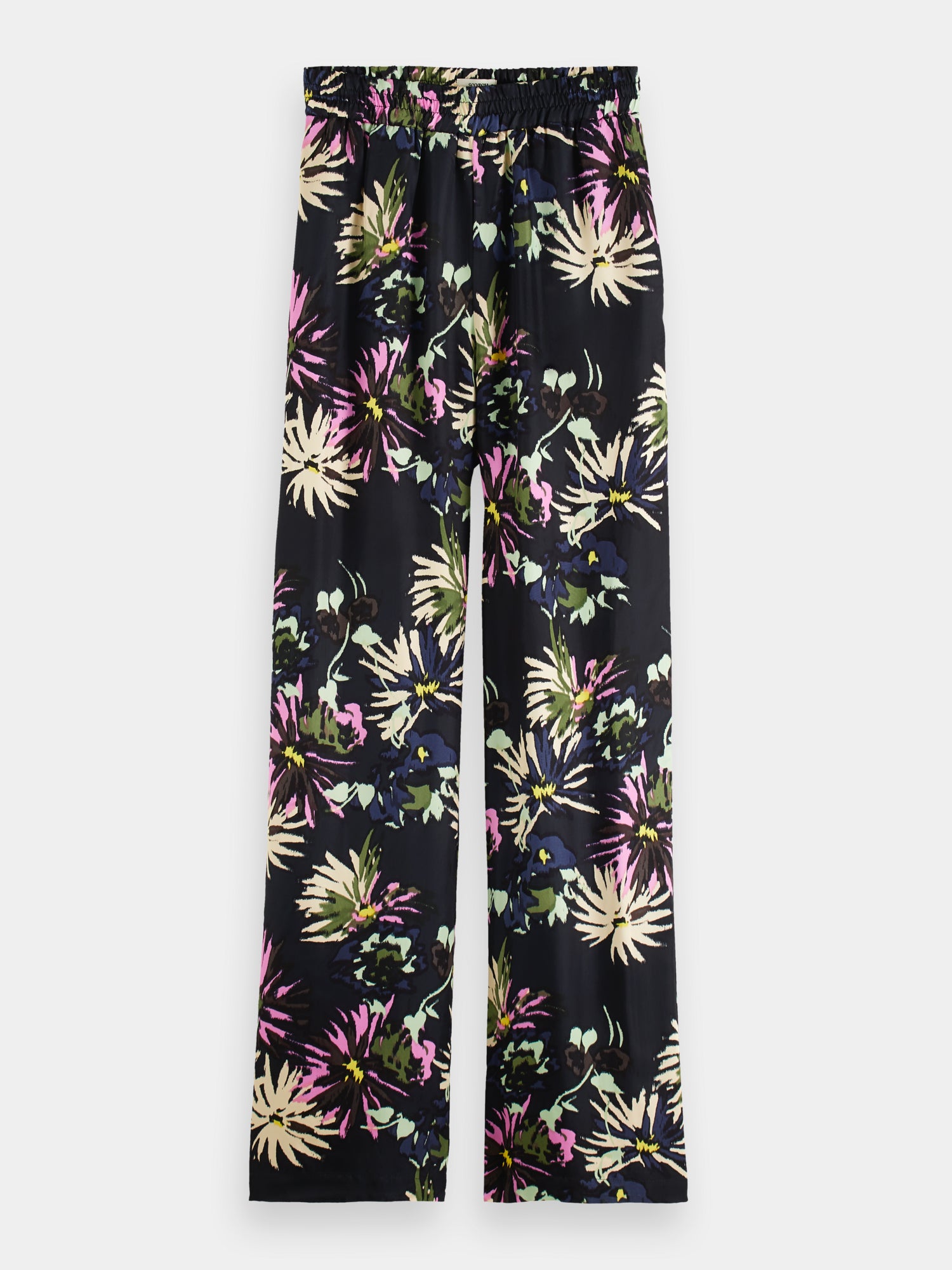 Gia mid-rise wide-leg printed silky pants - Aster Black