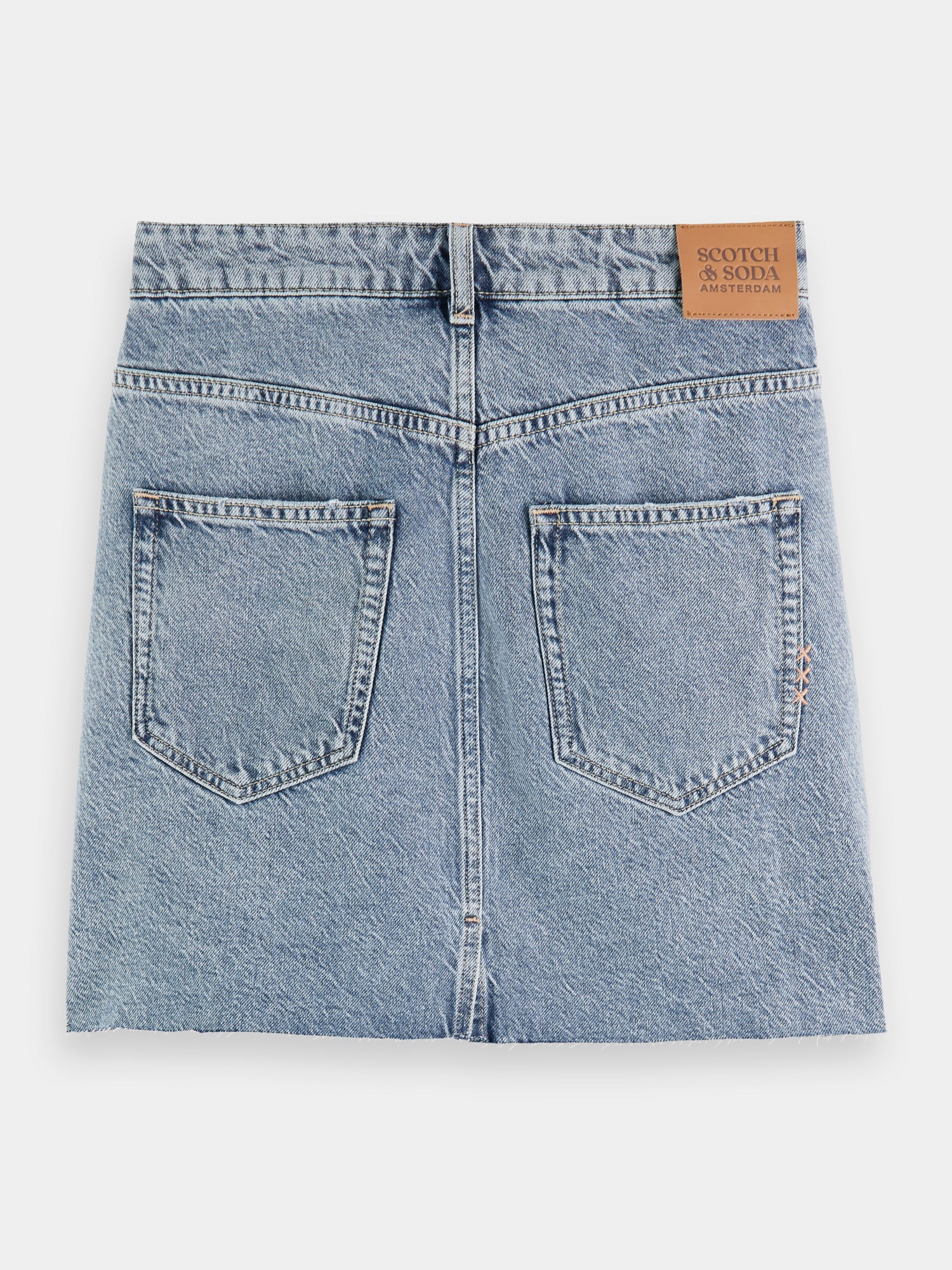 Cross over front washed denim mini skirt - Growing Blauw