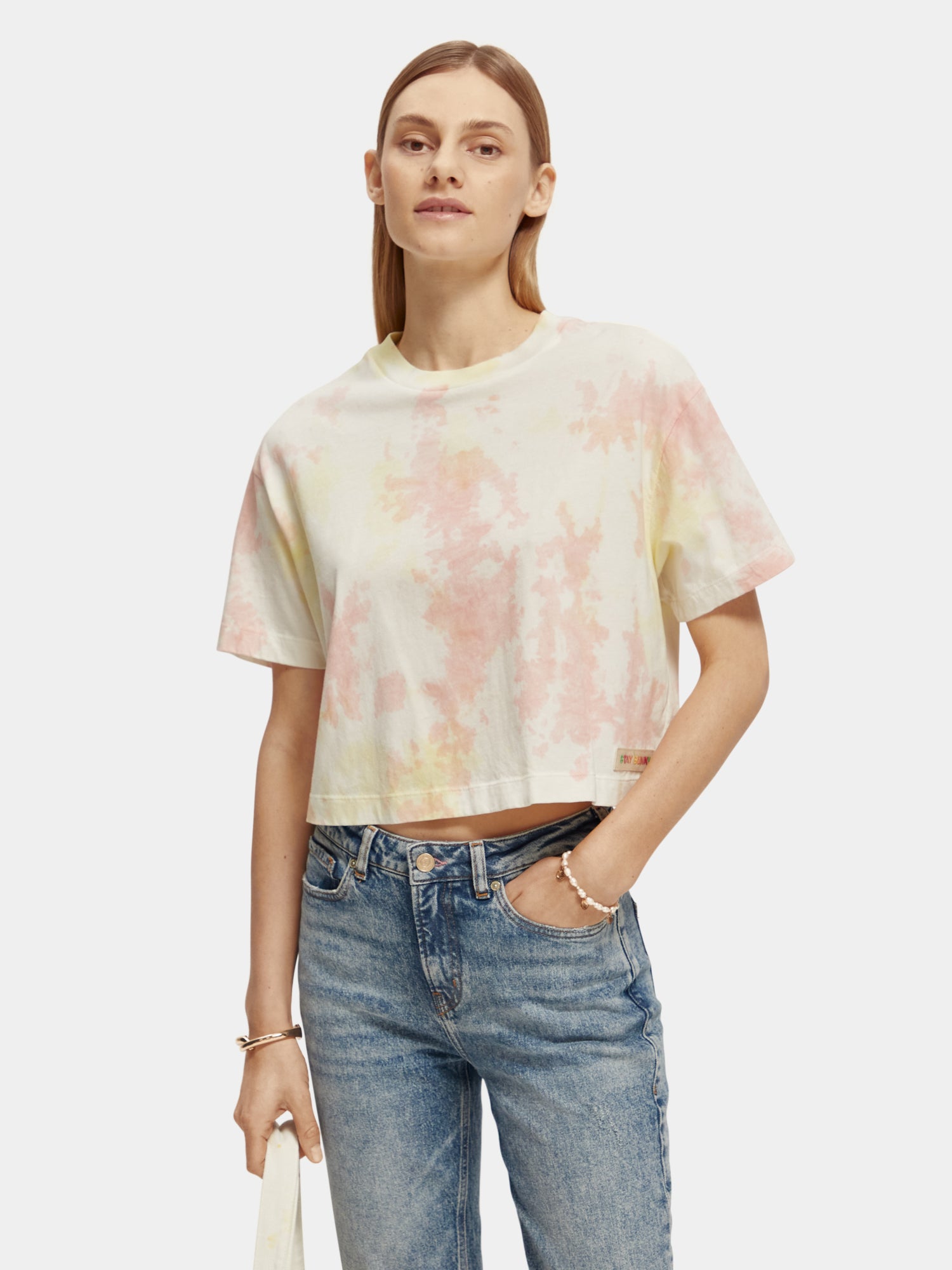 Tie-dye cropped loose-fit t-shirt - Blush Peach