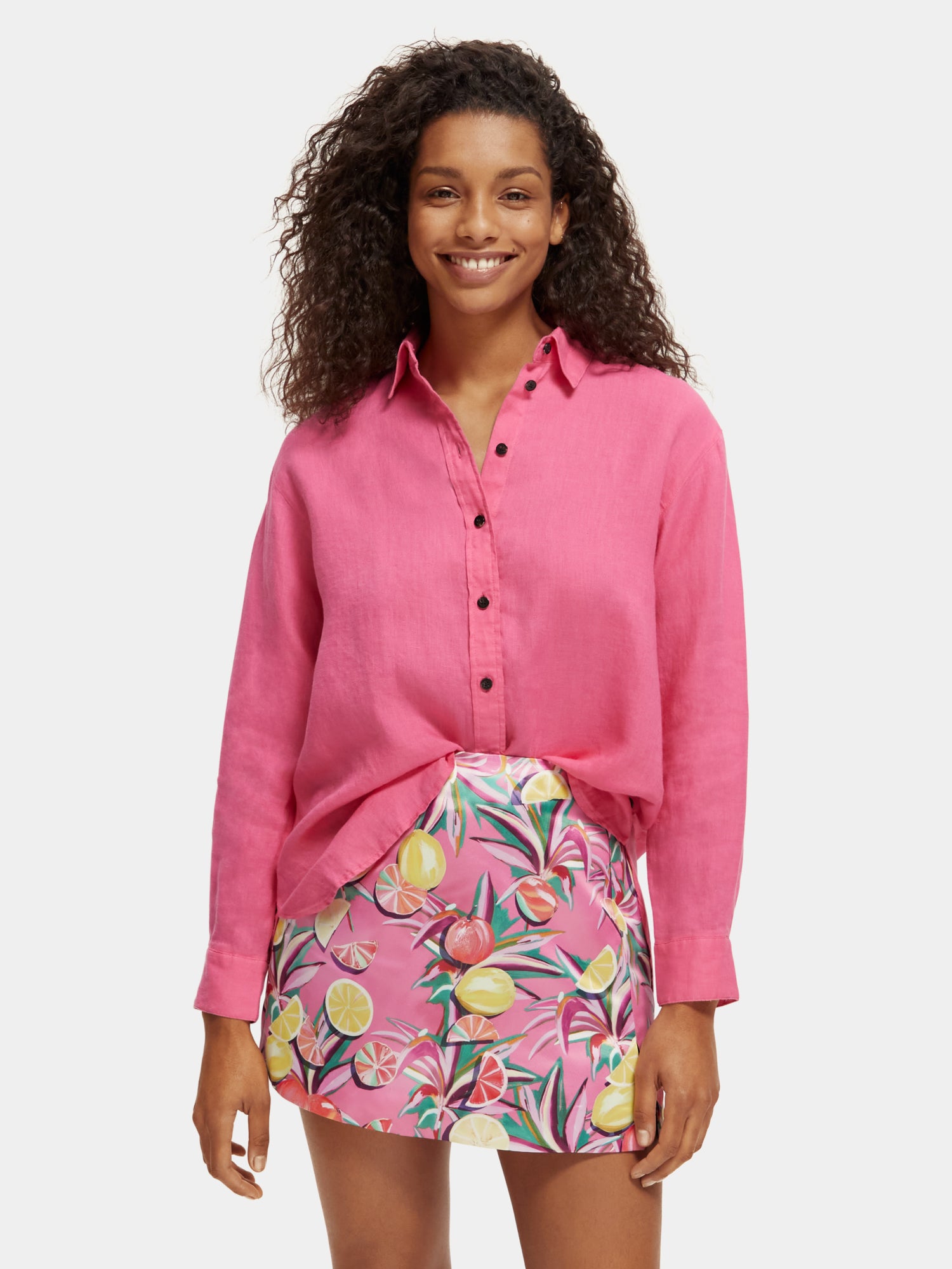 Oversized linen shirt - Pink Punch