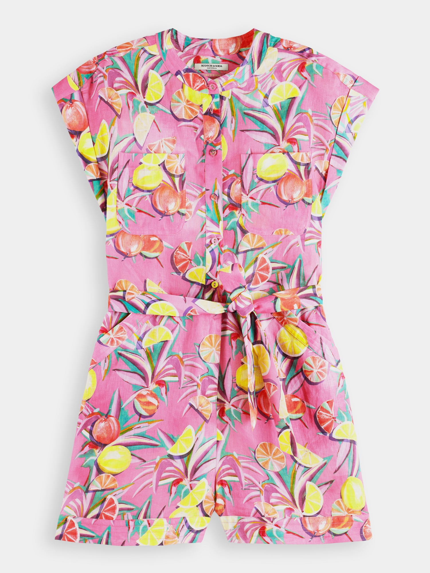 Linen all-in-one playsuit - Citrus Squash Orchid