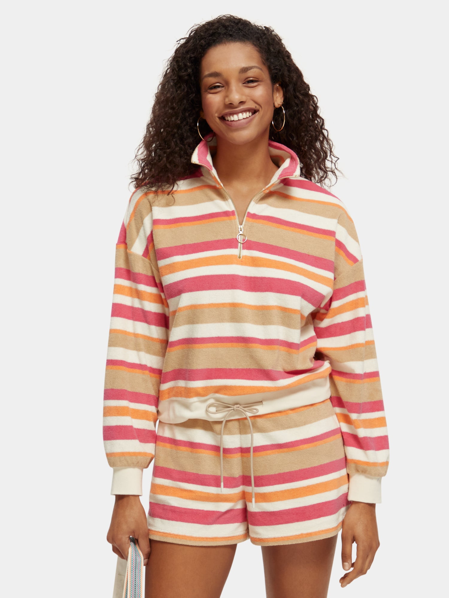 Half zip towelling sweater - Vanilla White