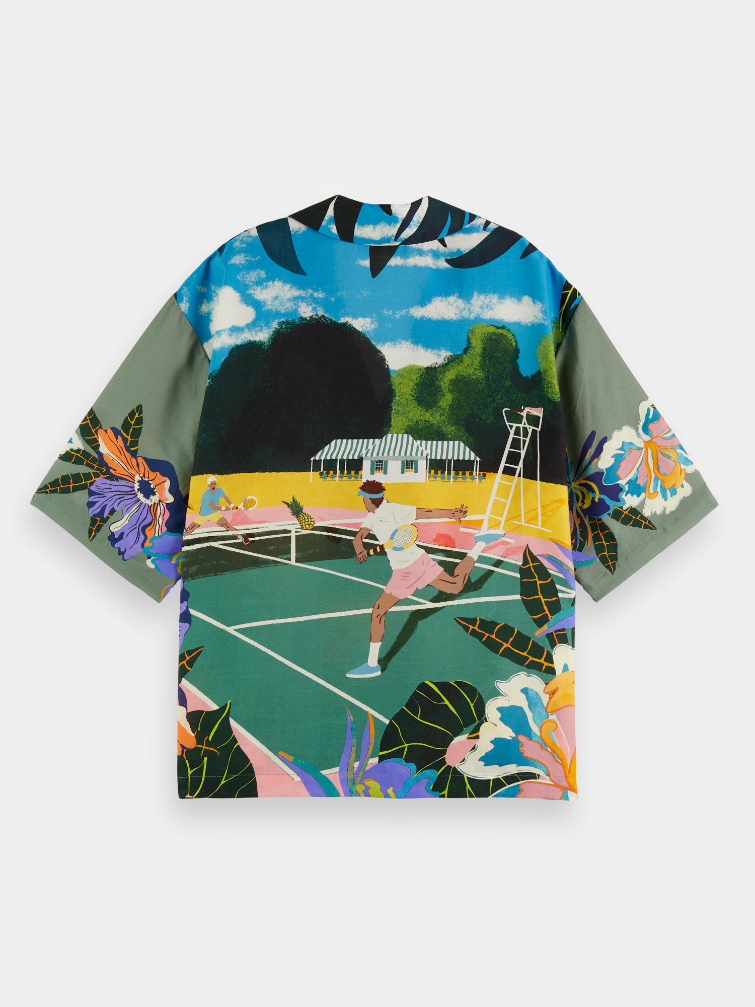 Tencel camp shirt with tennis print - Green Tennis Aop