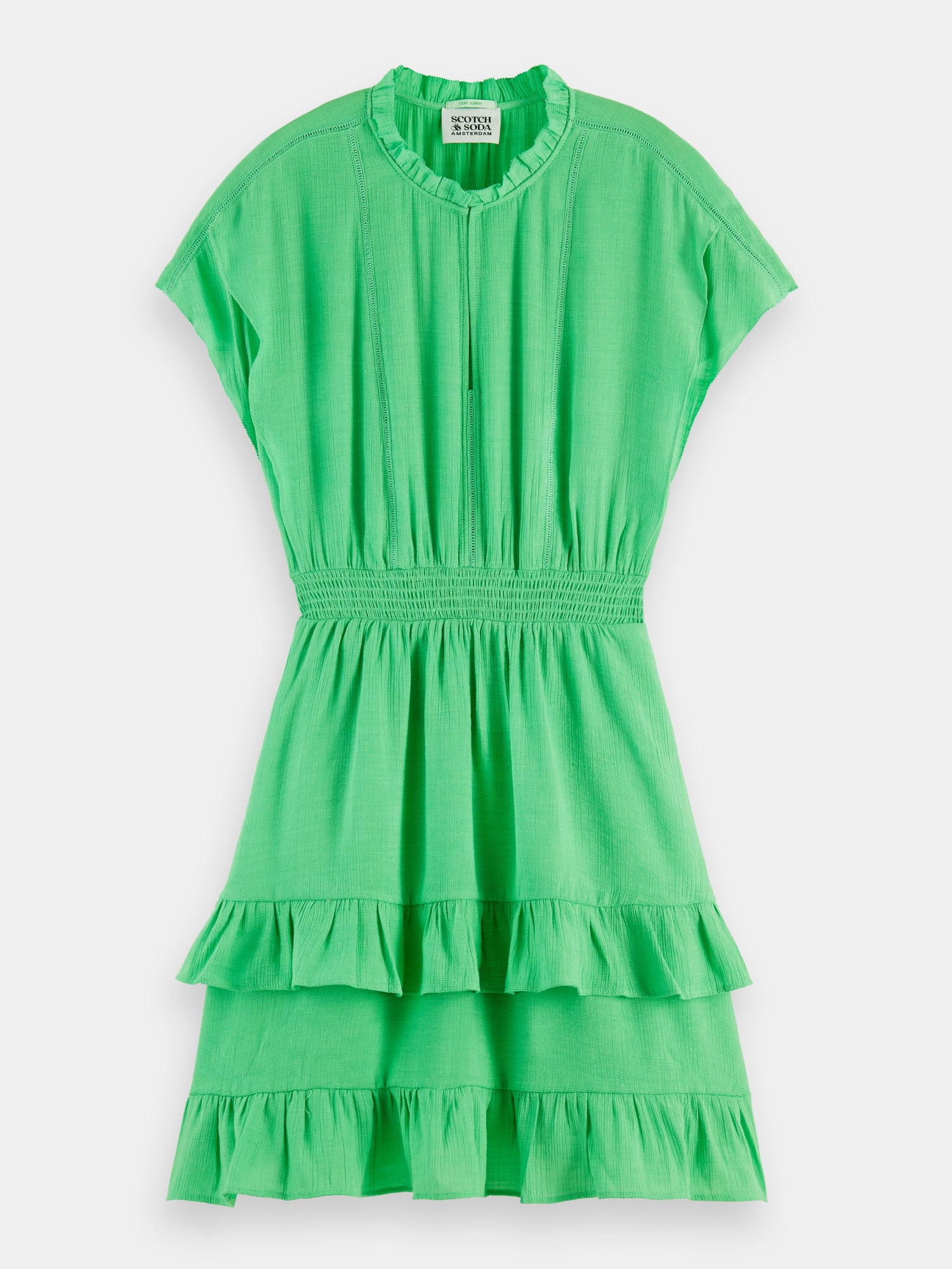 Easy fitted smocked mini dress - Bright Parakeet