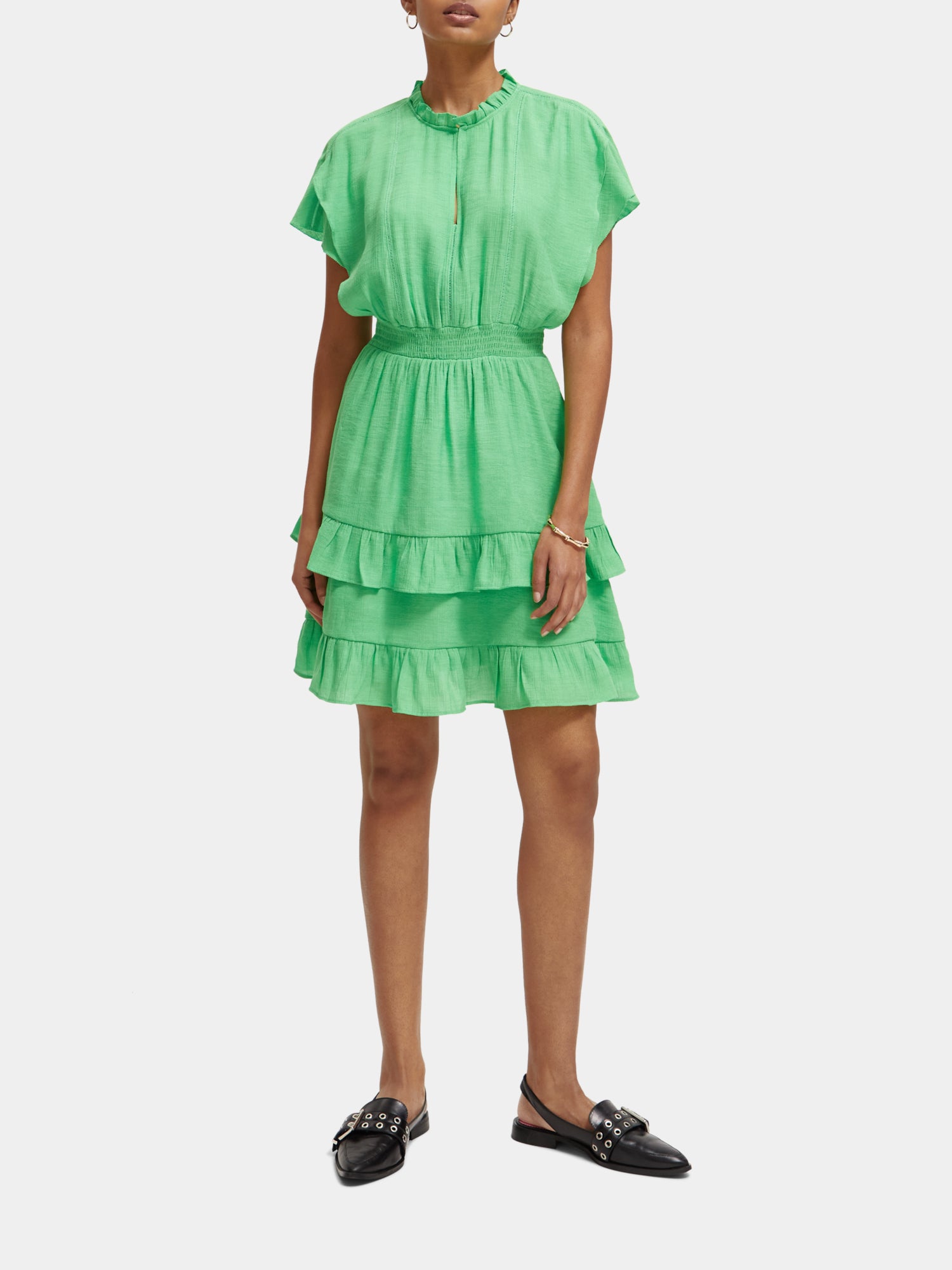 Easy fitted smocked mini dress - Bright Parakeet