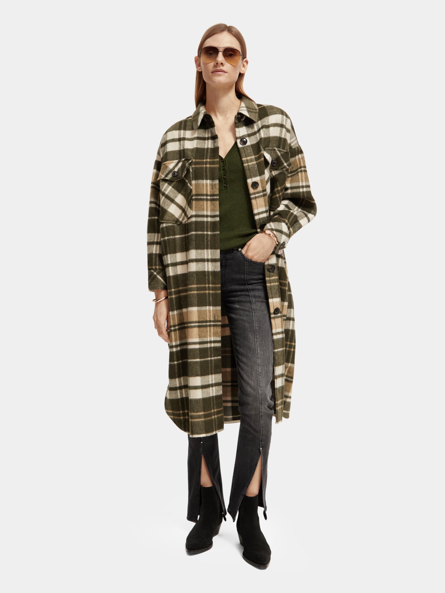 Checked wool-blend jacket - Field Green