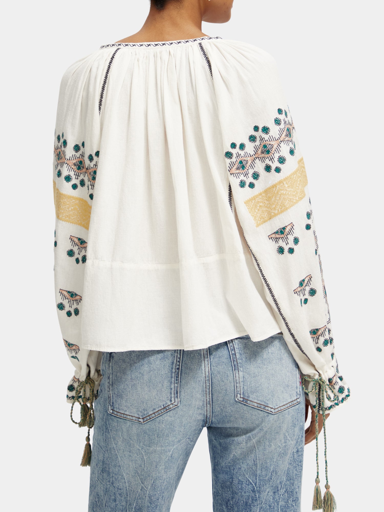 Embroidered linen-blend blouse - Ecru