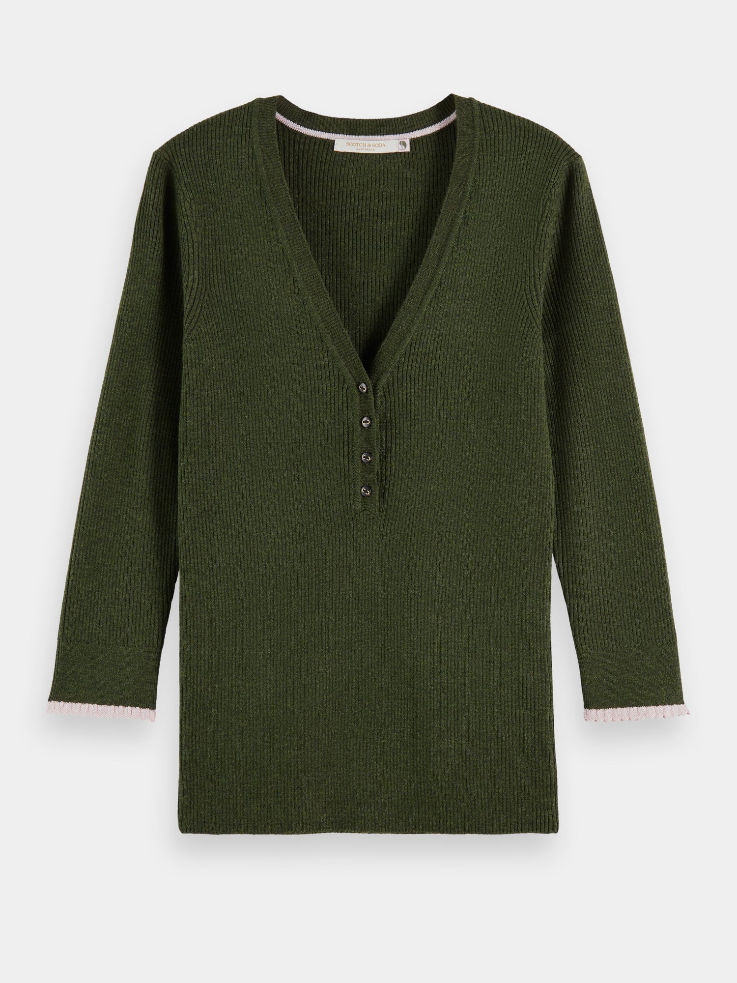 V-neck 3/4-sleeved sweater - Field Green Melange