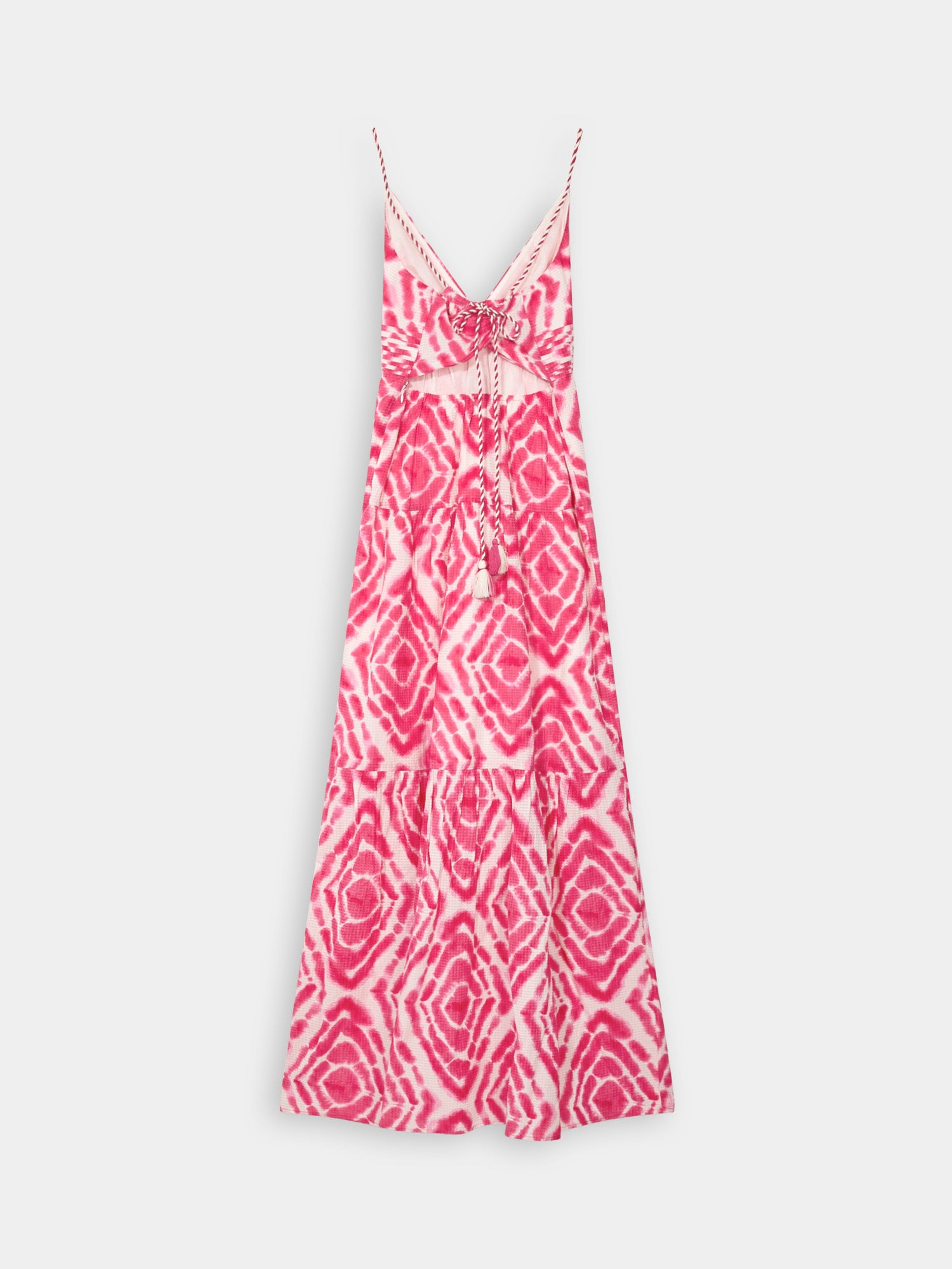 V-neck tie-dyed maxi strap dress - Disco tie dye pop pink S