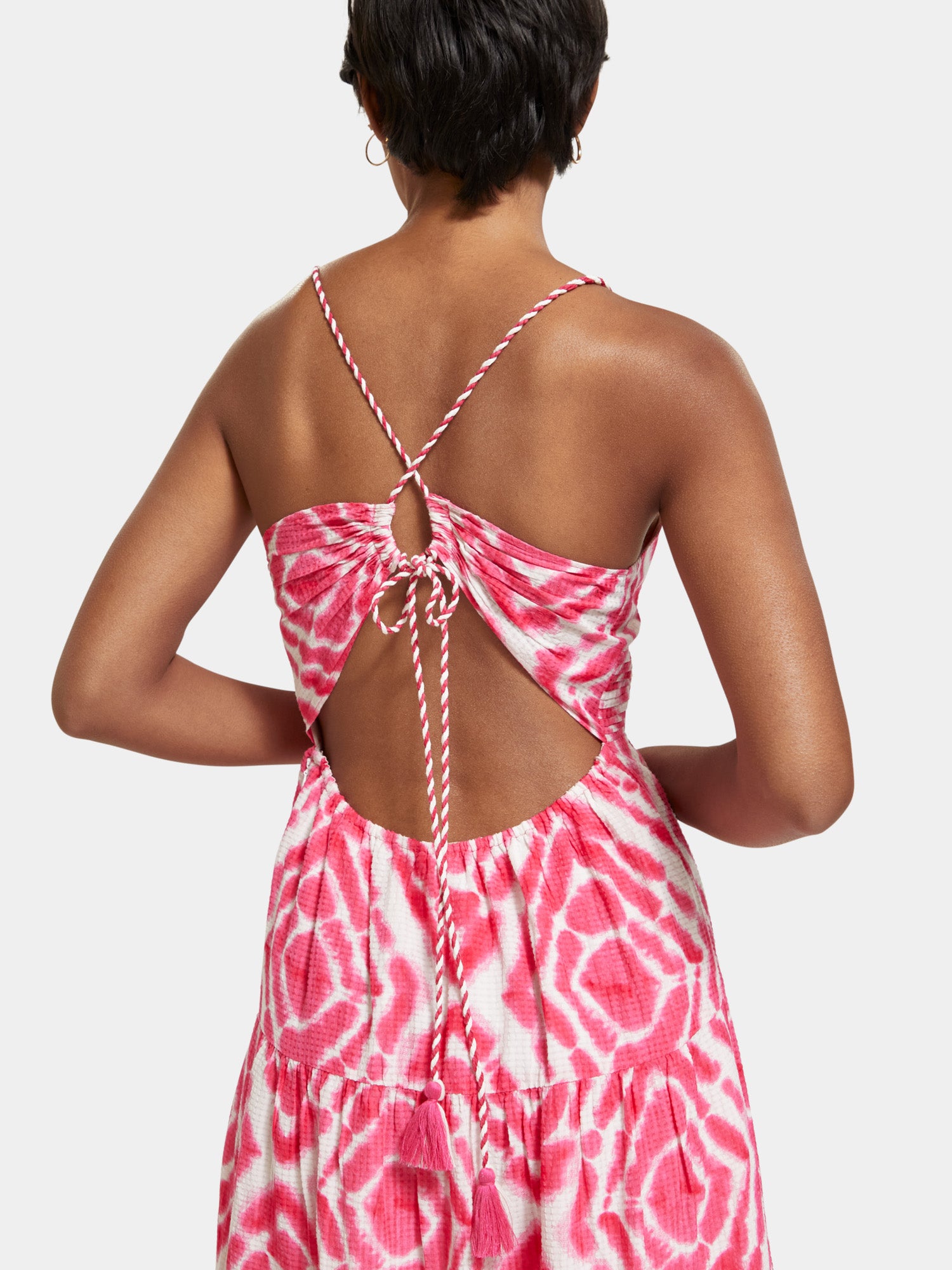 V-neck tie-dyed maxi strap dress - Disco tie dye pop pink S