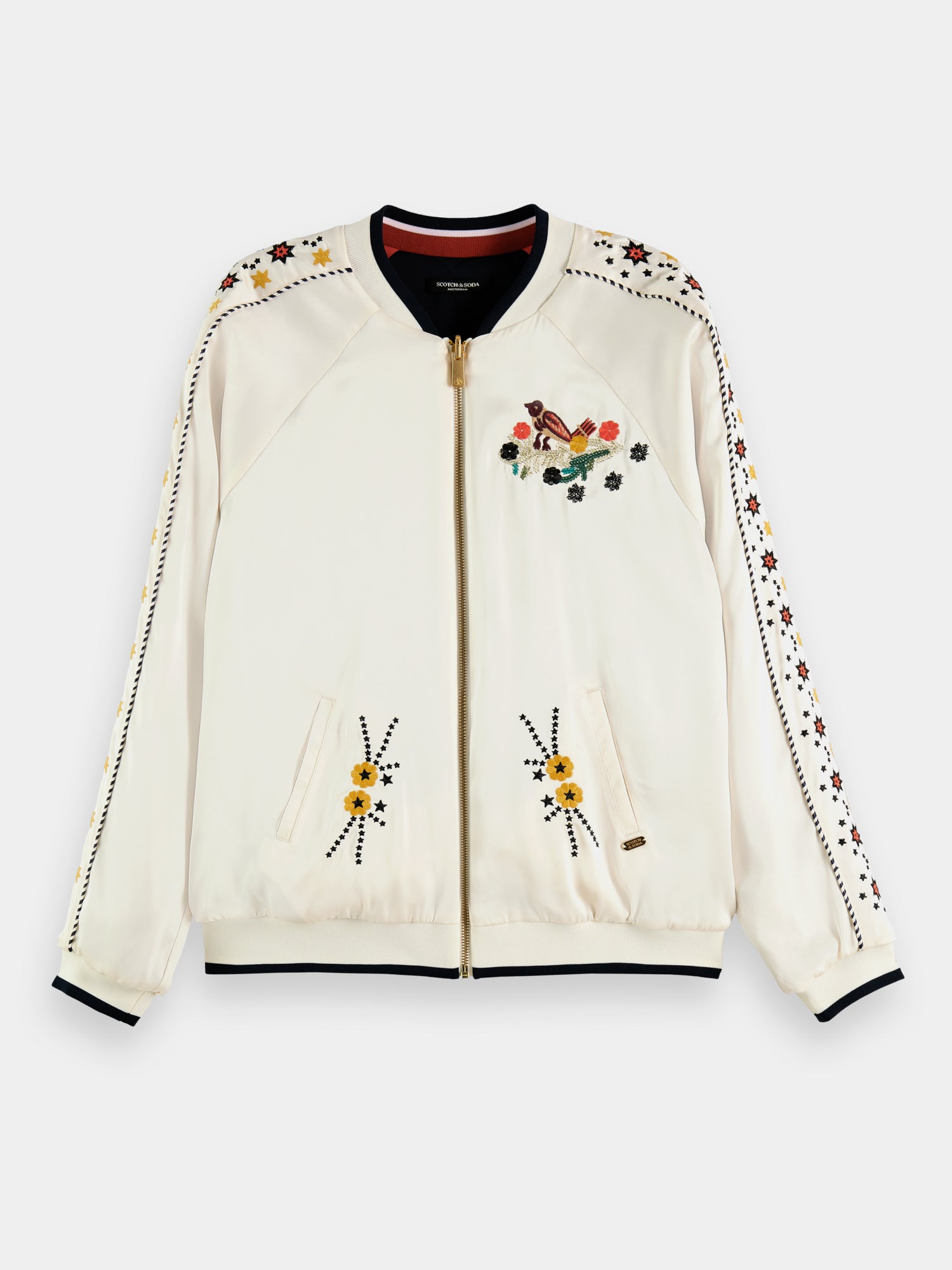 Reversible embroidered bomber jacket - Ecru