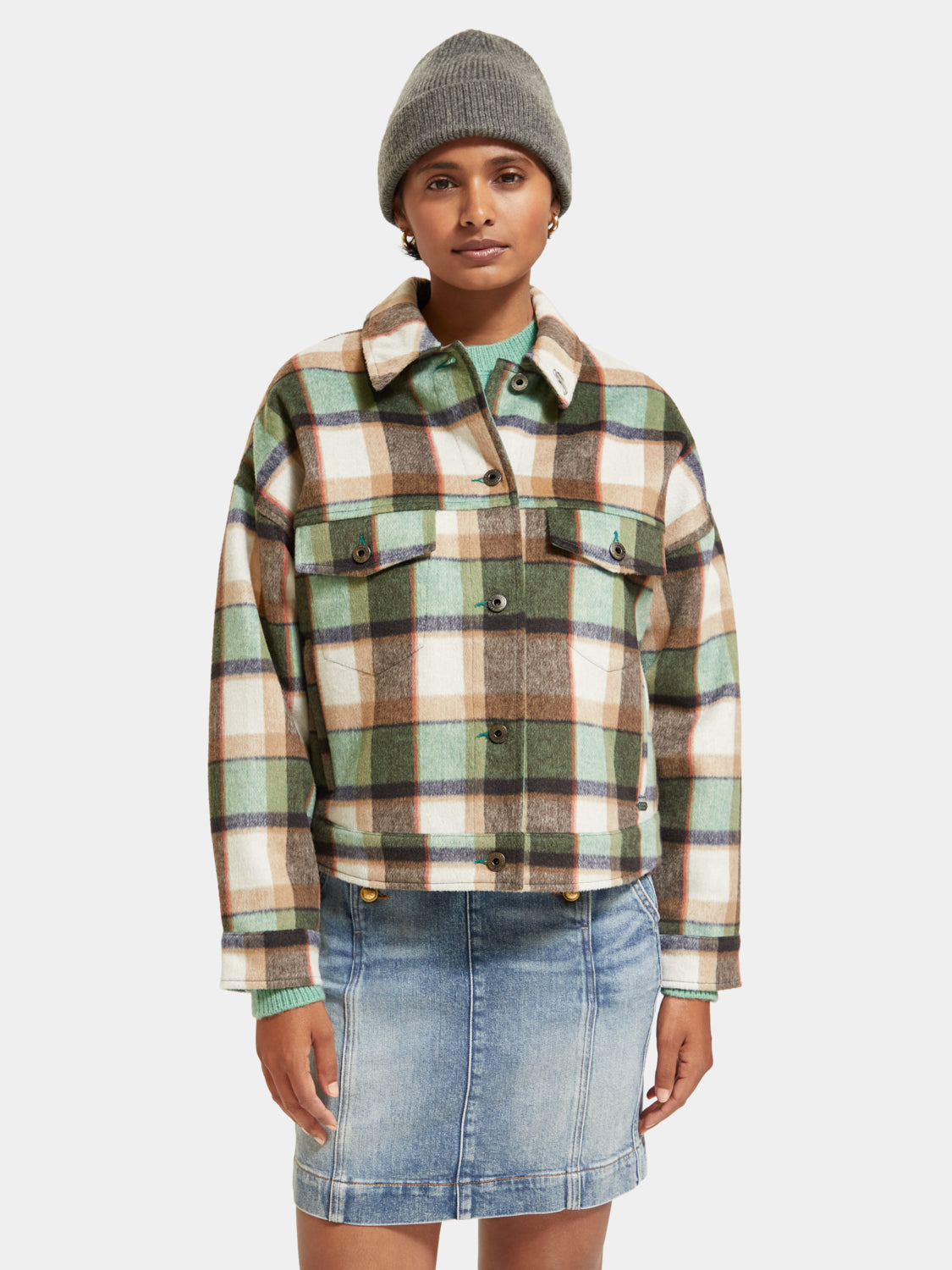 Wool blend checked jacket - Frozen mint check