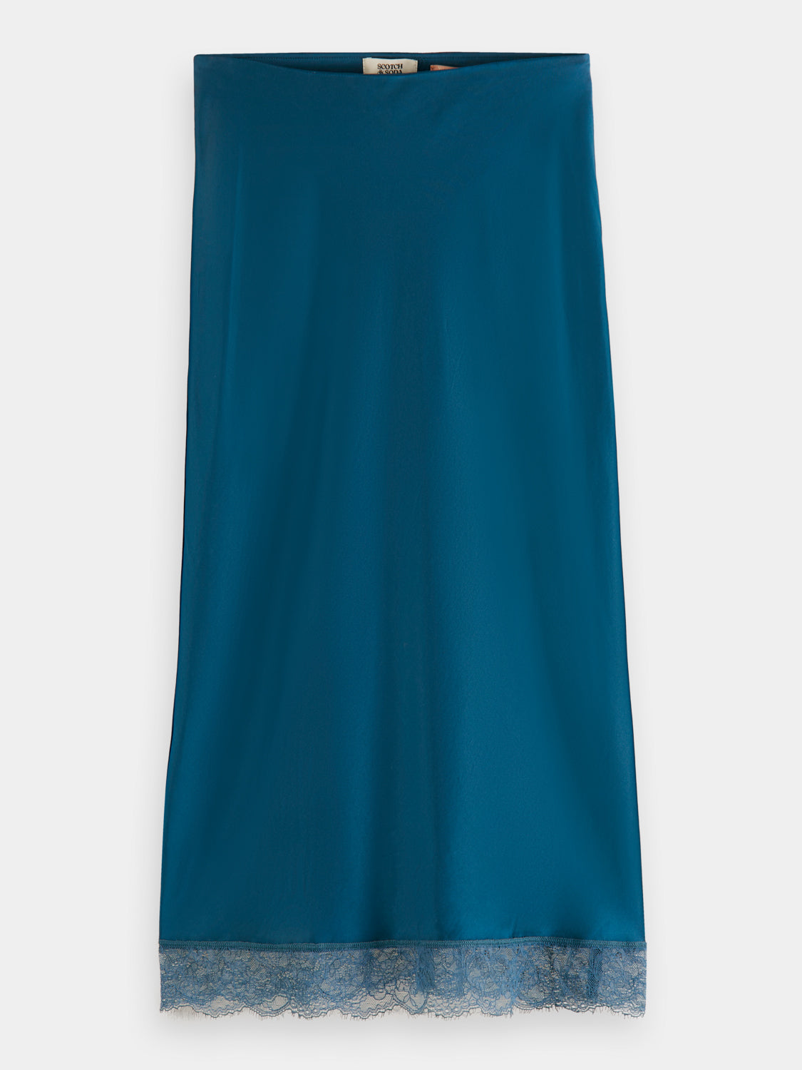 Satin midi skirt with lace detail - Dark Teal