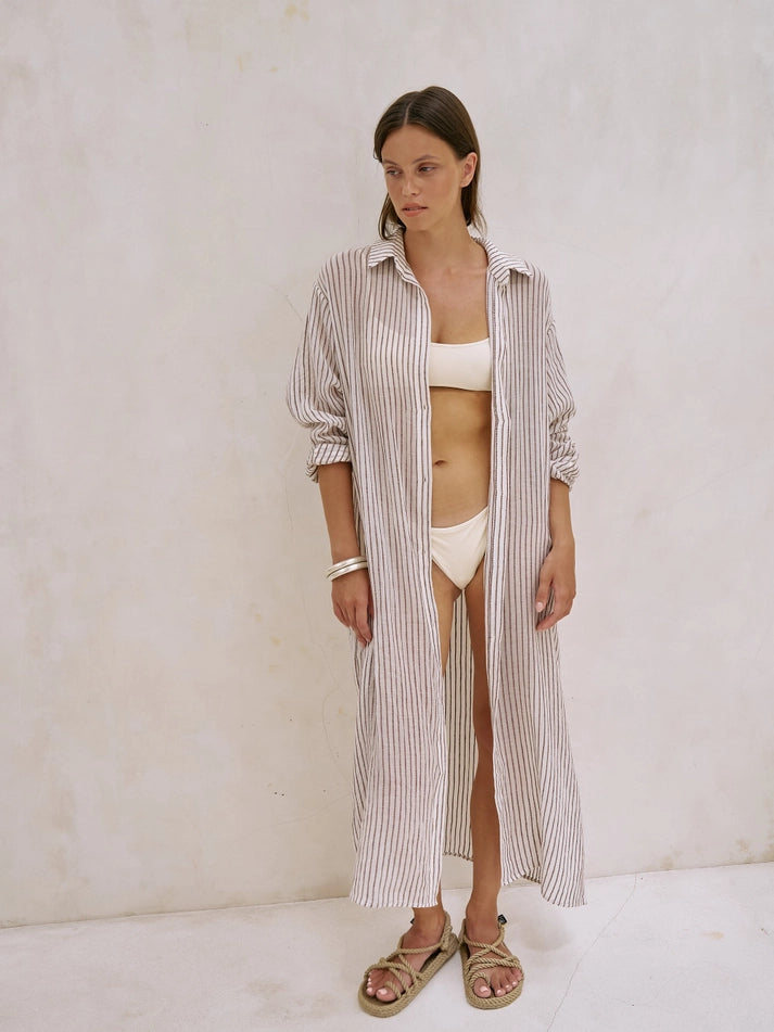 Voyage Shirt Dress - Burgundy Stripes