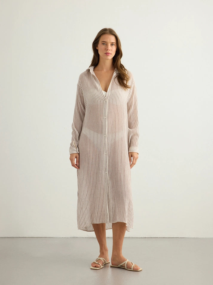 Voyage Shirt Dress - Burgundy Stripes